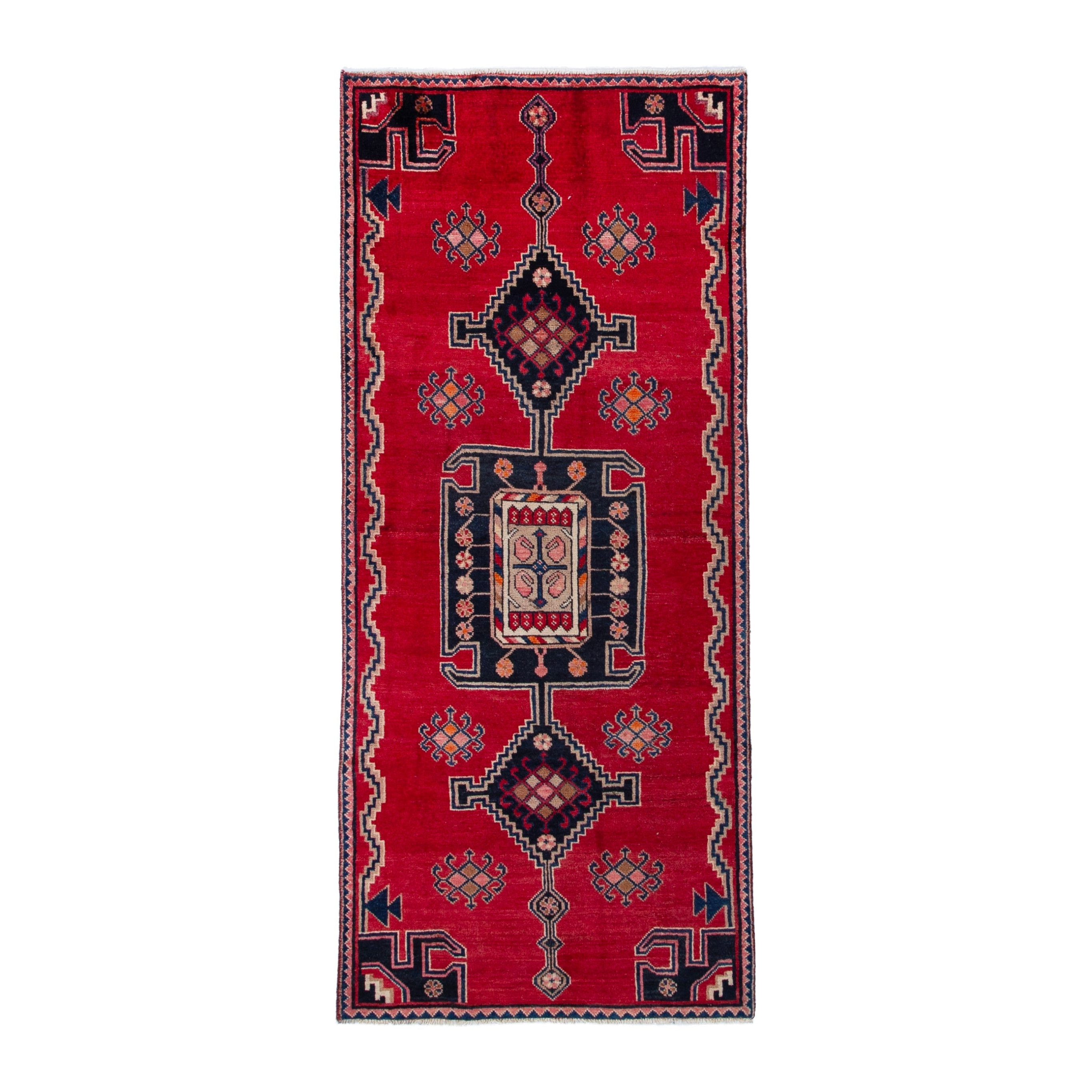 Persian Lori runner rug in deep red and navy, 3'3" x 7'6"