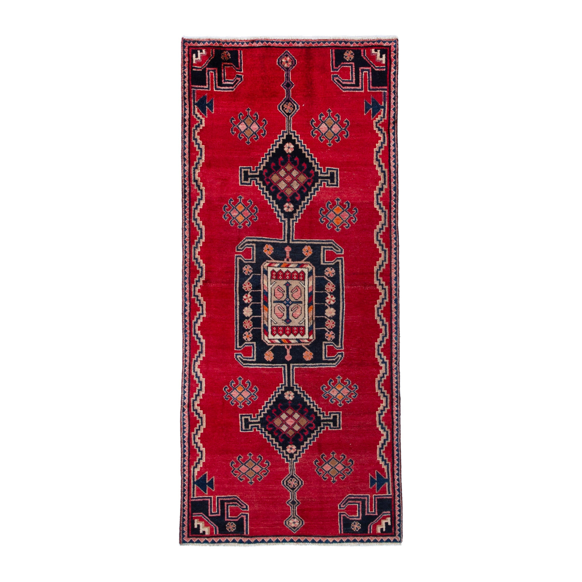Persian Lori runner rug in deep red and navy, 3'3" x 7'6"