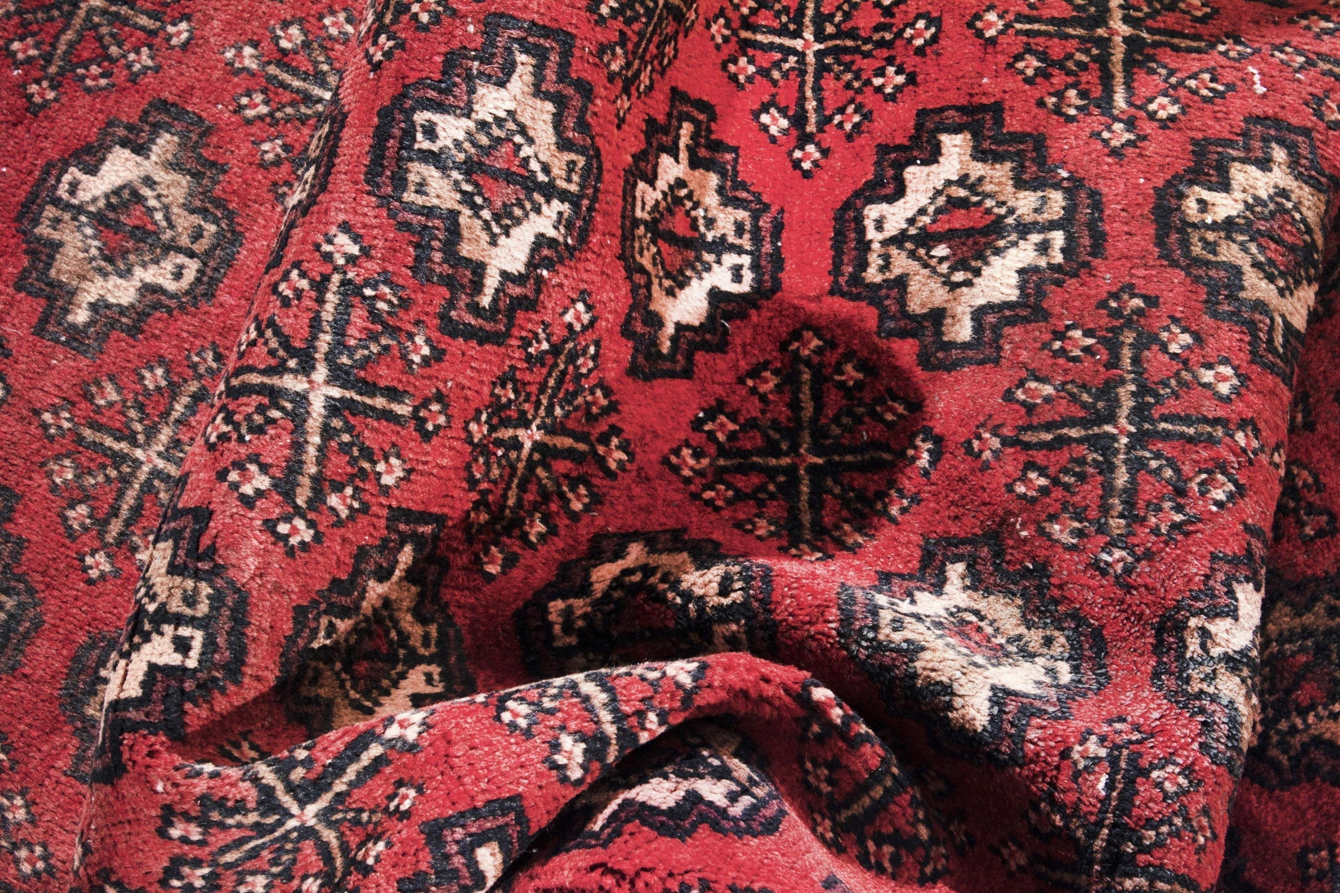 Persian Torkaman runner rug in deep red and cream, view 10 of 12
