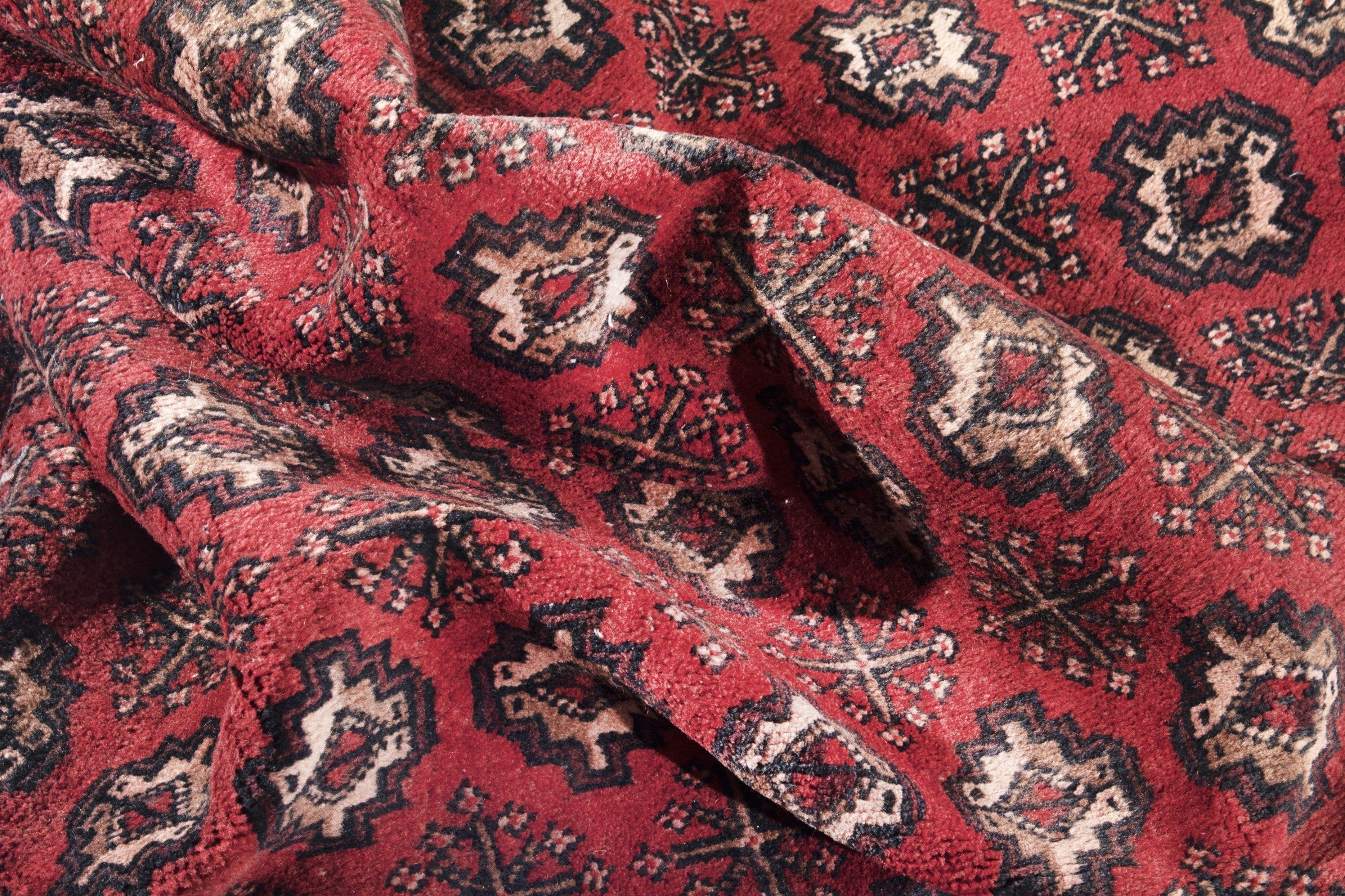 Persian Torkaman runner rug in deep red and cream, view 11 of 12