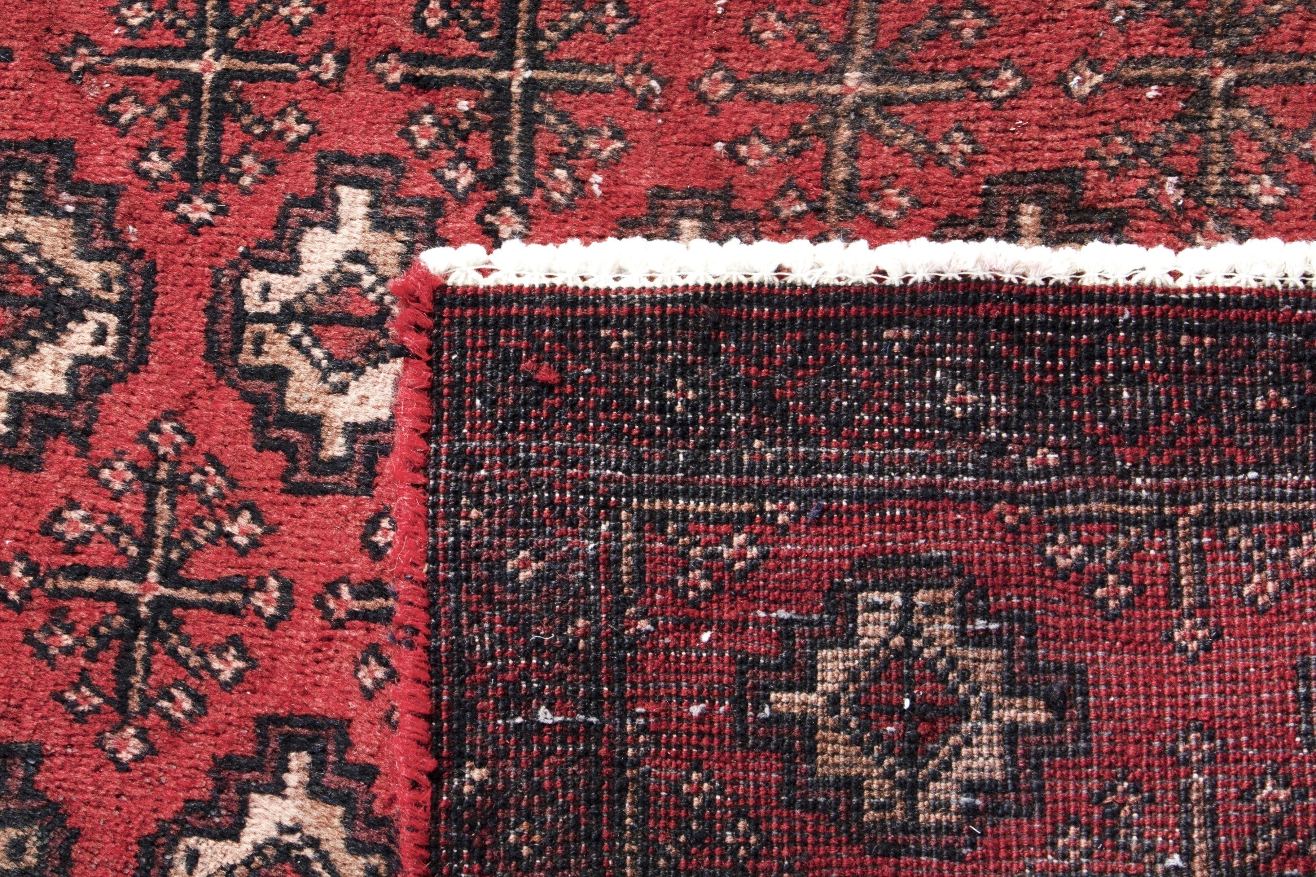Persian Torkaman runner rug in deep red and cream, view 12 of 12