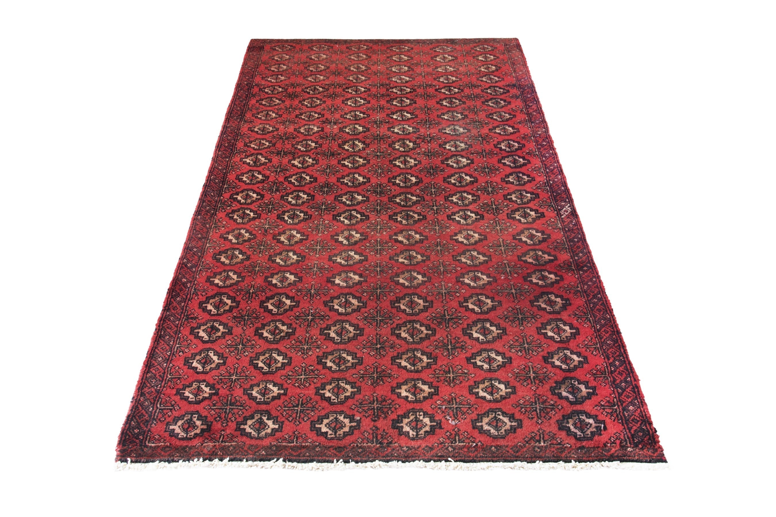 Persian Torkaman runner rug in deep red and cream, view 2 of 12