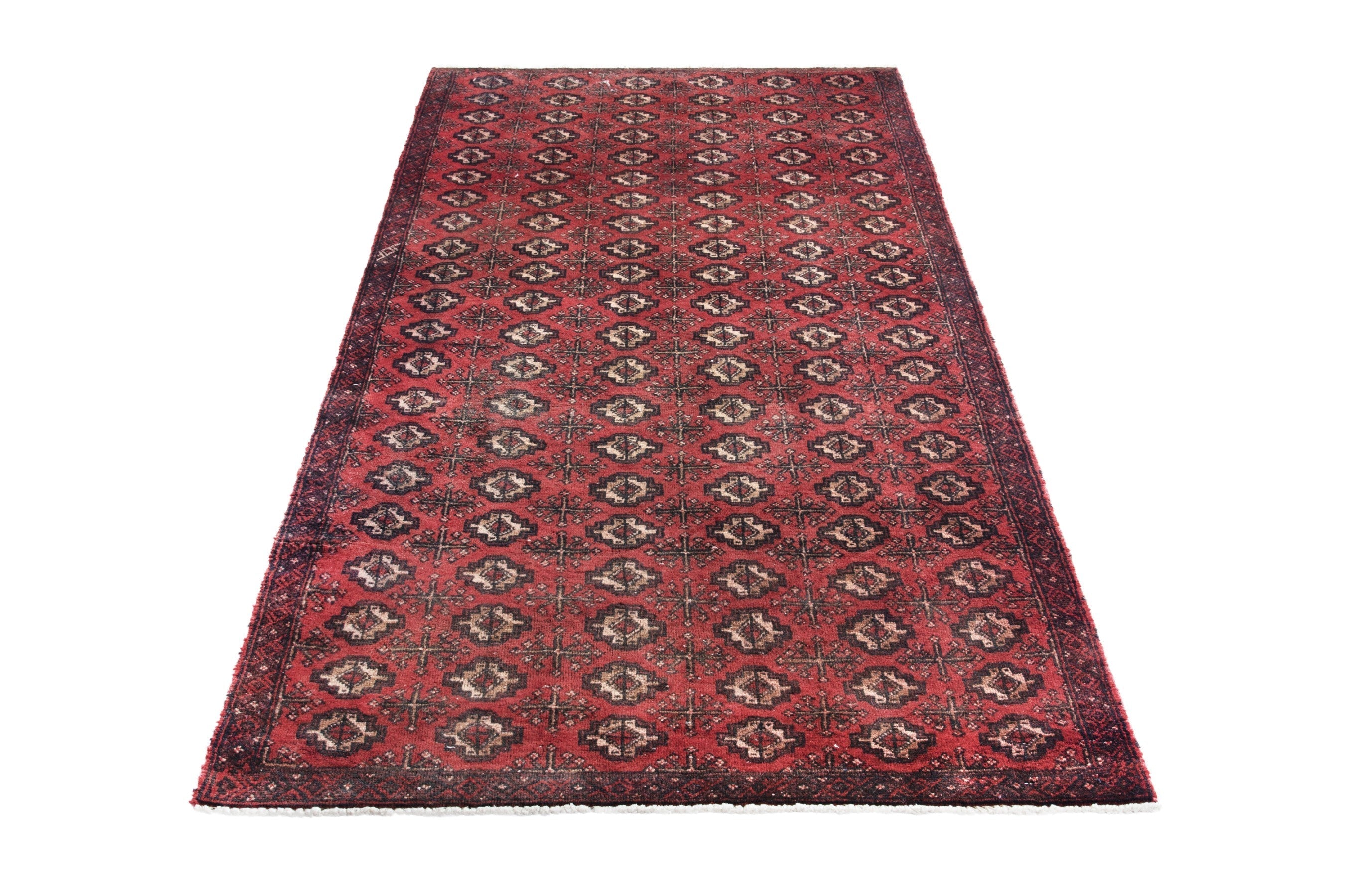 Persian Torkaman runner rug in deep red and cream, view 3 of 12