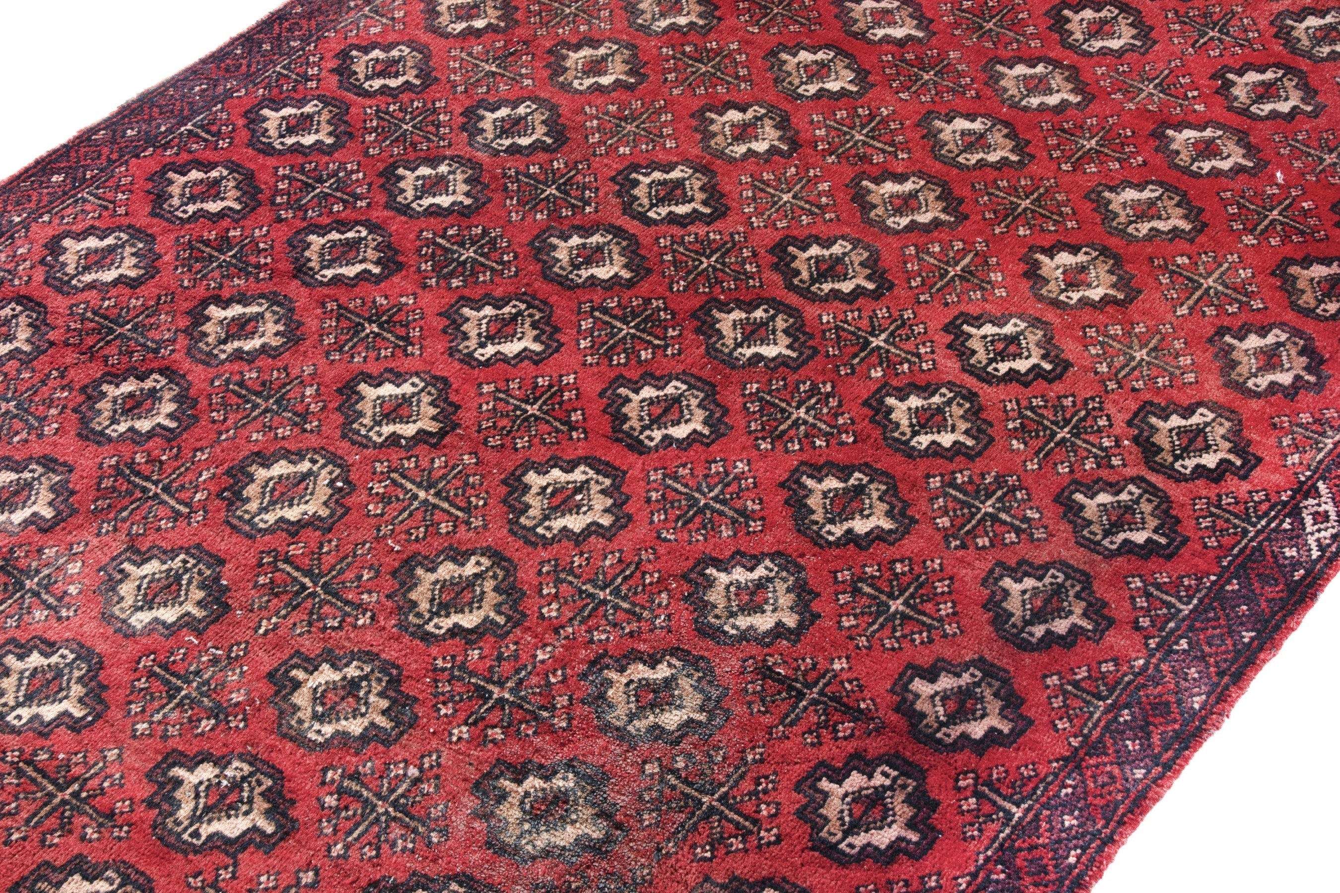 Persian Torkaman runner rug in deep red and cream, view 6 of 12