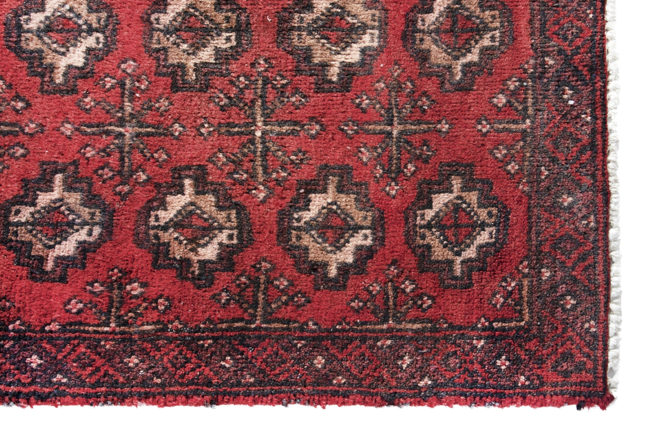 Persian Torkaman runner rug in deep red and cream, view 5 of 12