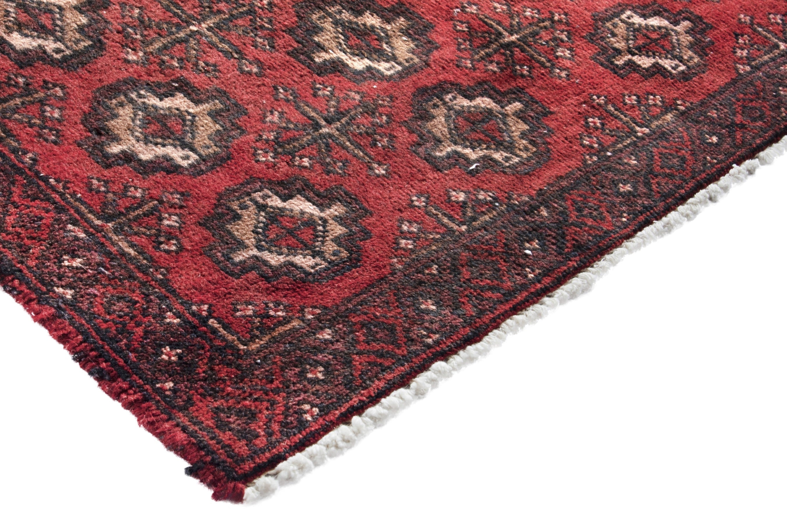 Persian Torkaman runner rug in deep red and cream, view 4 of 12