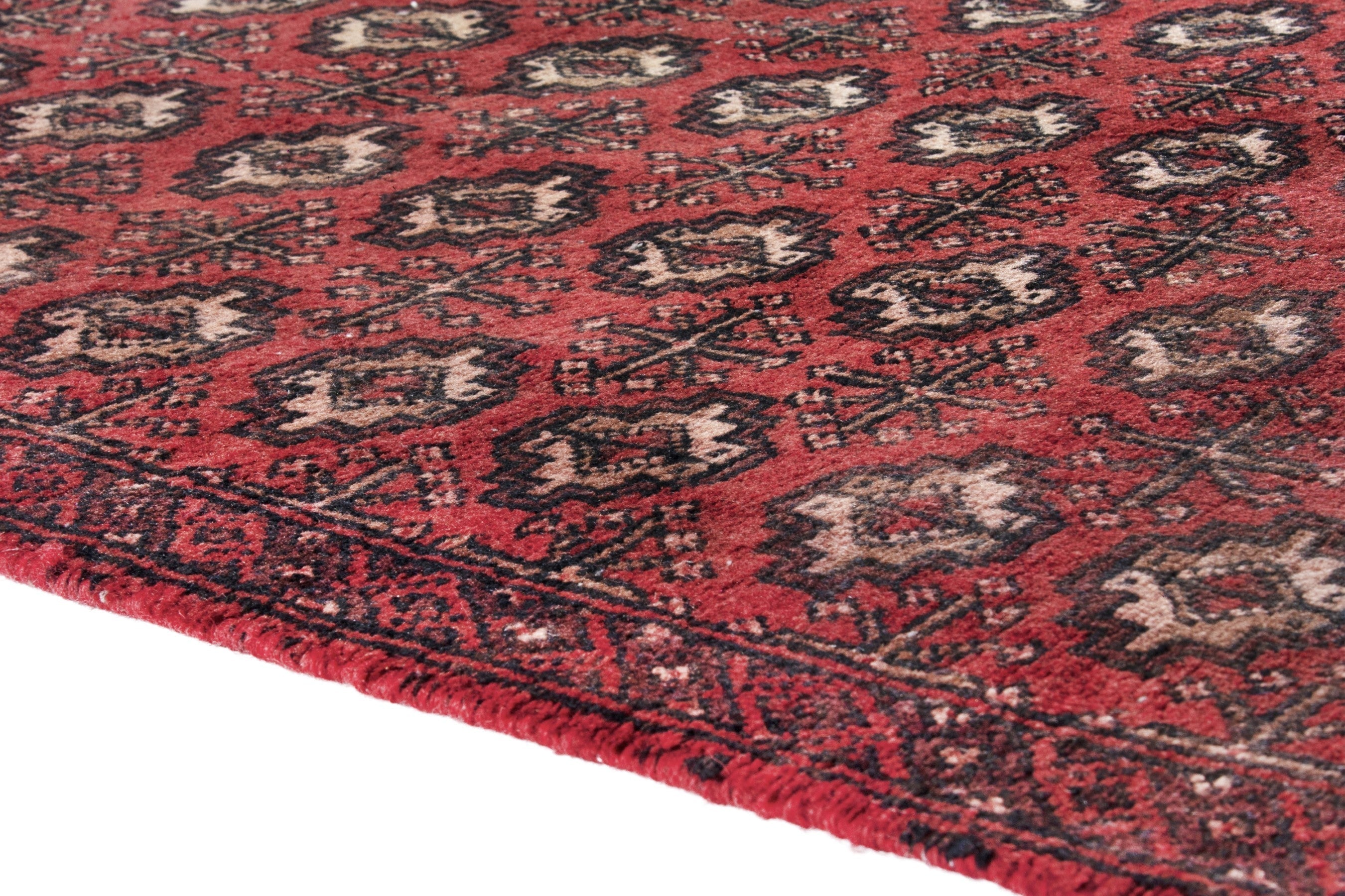 Persian Torkaman runner rug in deep red and cream, view 7 of 12