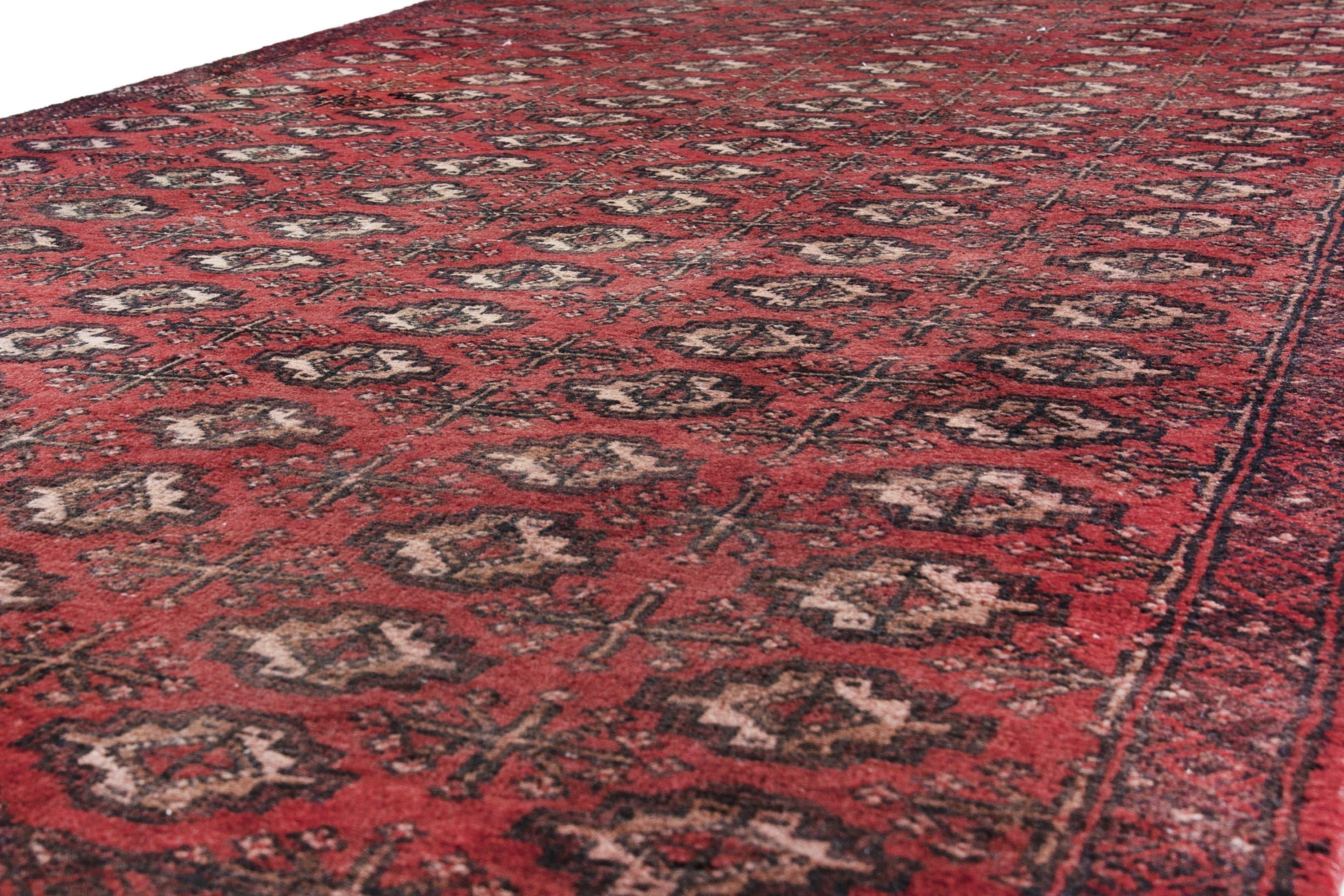Persian Torkaman runner rug in deep red and cream, view 8 of 12