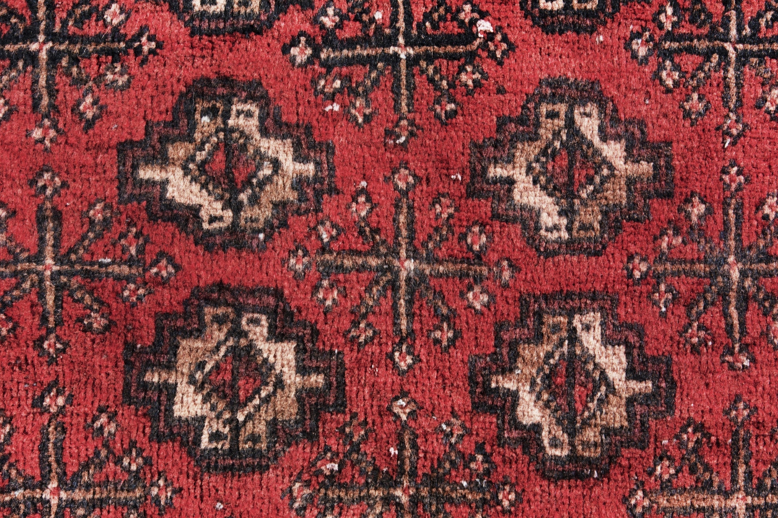 Persian Torkaman runner rug in deep red and cream, view 9 of 12