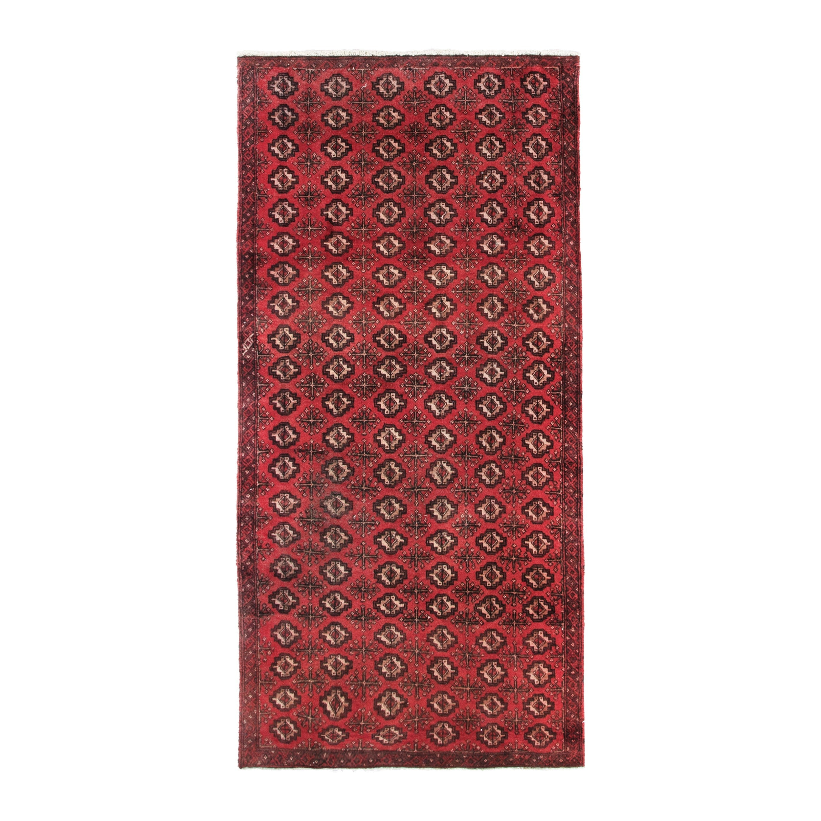 Persian Torkaman runner rug in deep red and cream, 3'7" x 7'10"