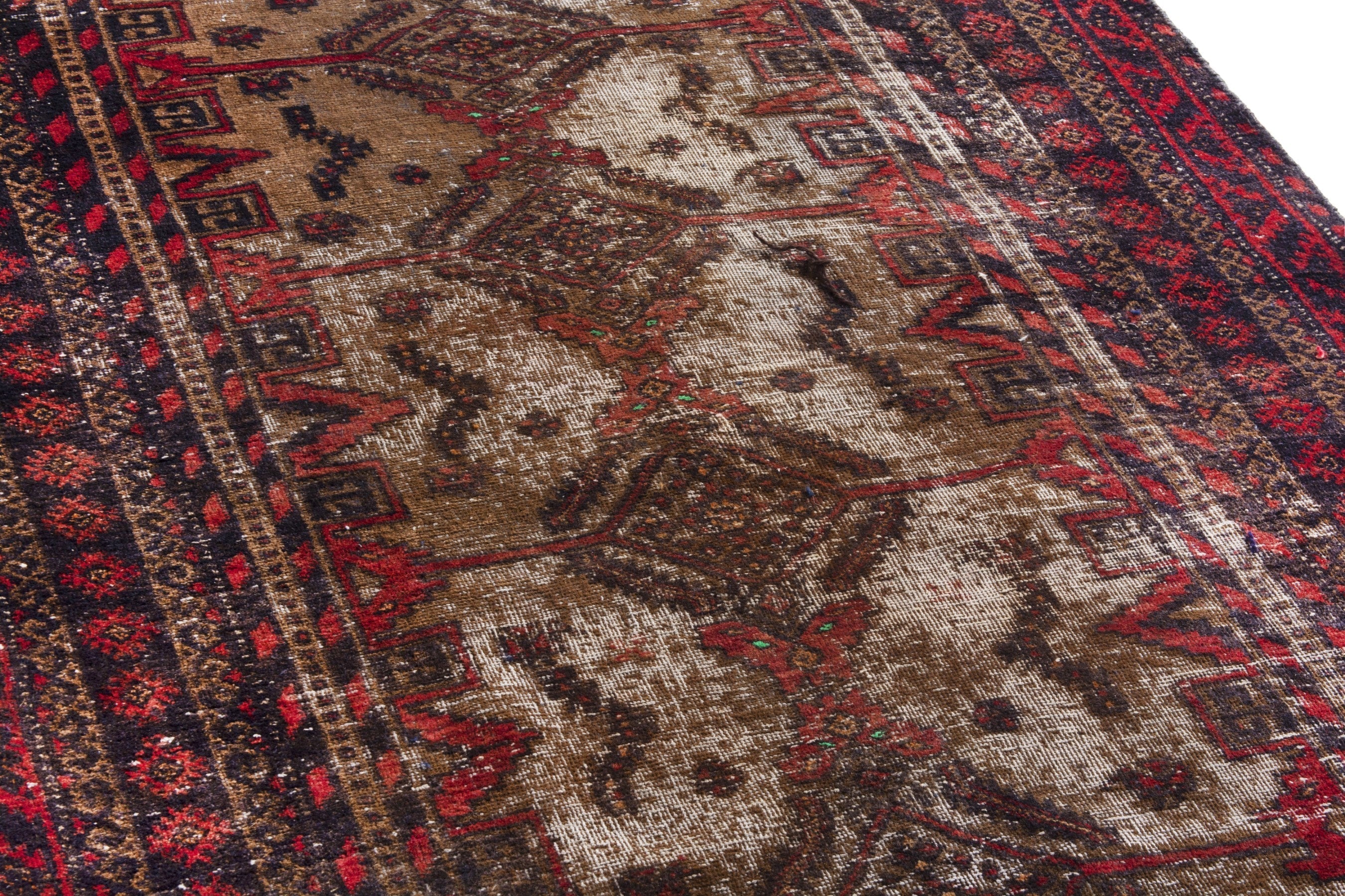 Persian Baluch accent rug in deep red and cream, view 11 of 19