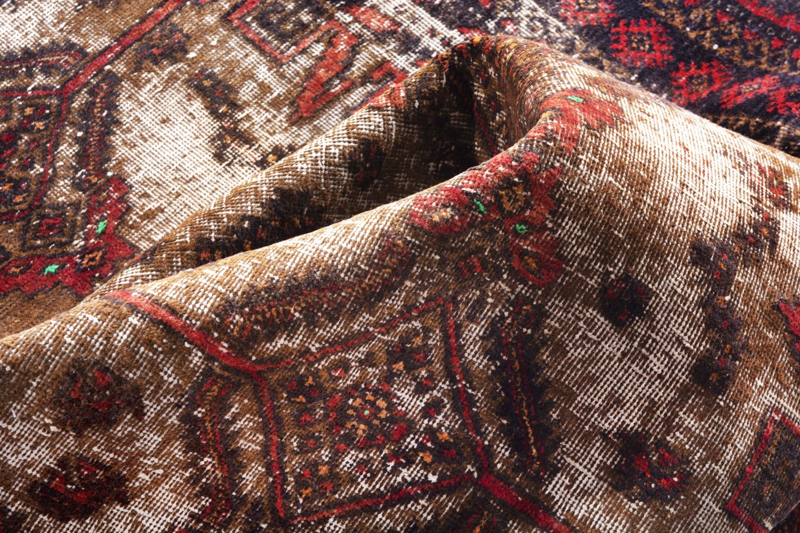 Persian Baluch accent rug in deep red and cream, view 16 of 19