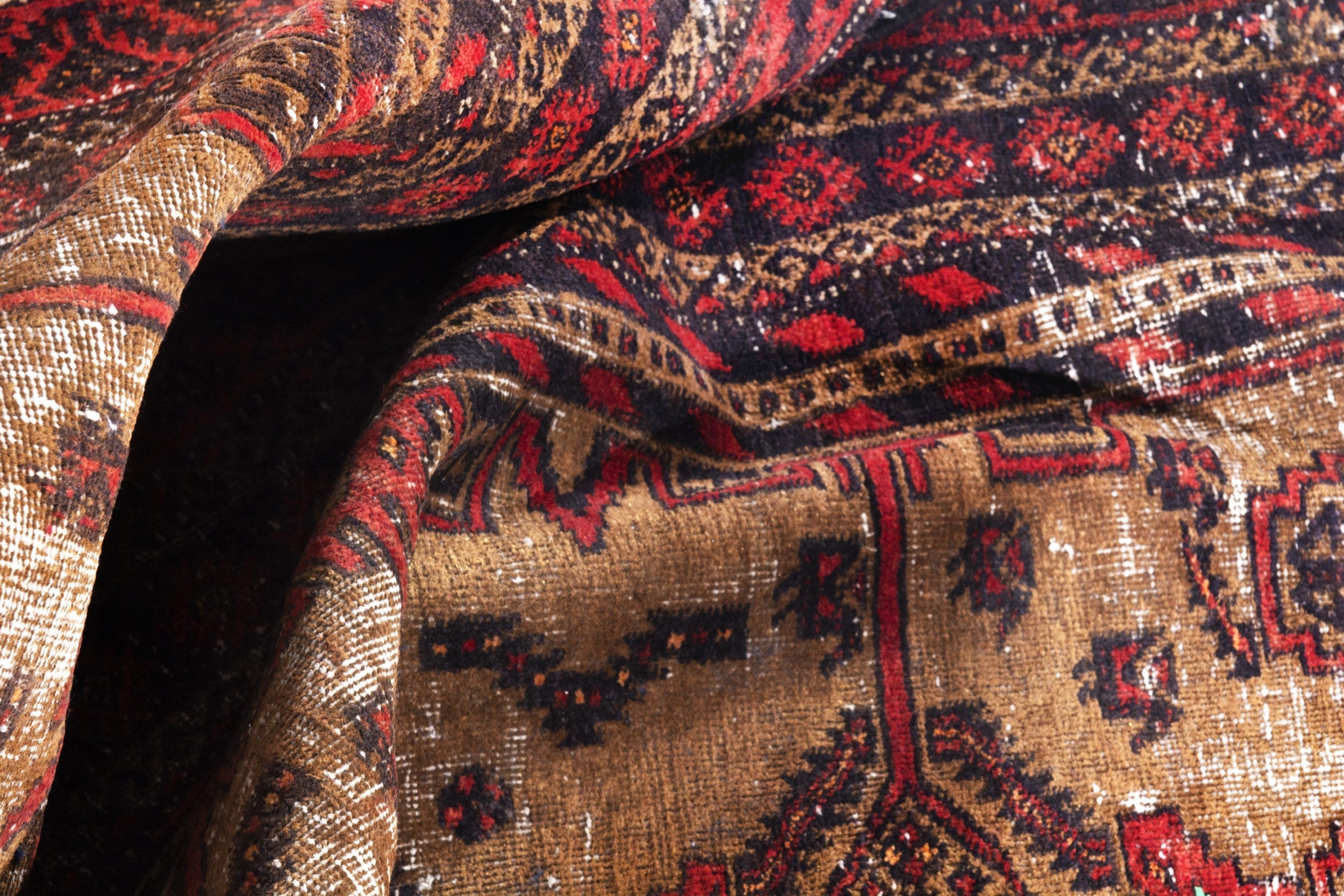 Persian Baluch accent rug in deep red and cream, view 17 of 19