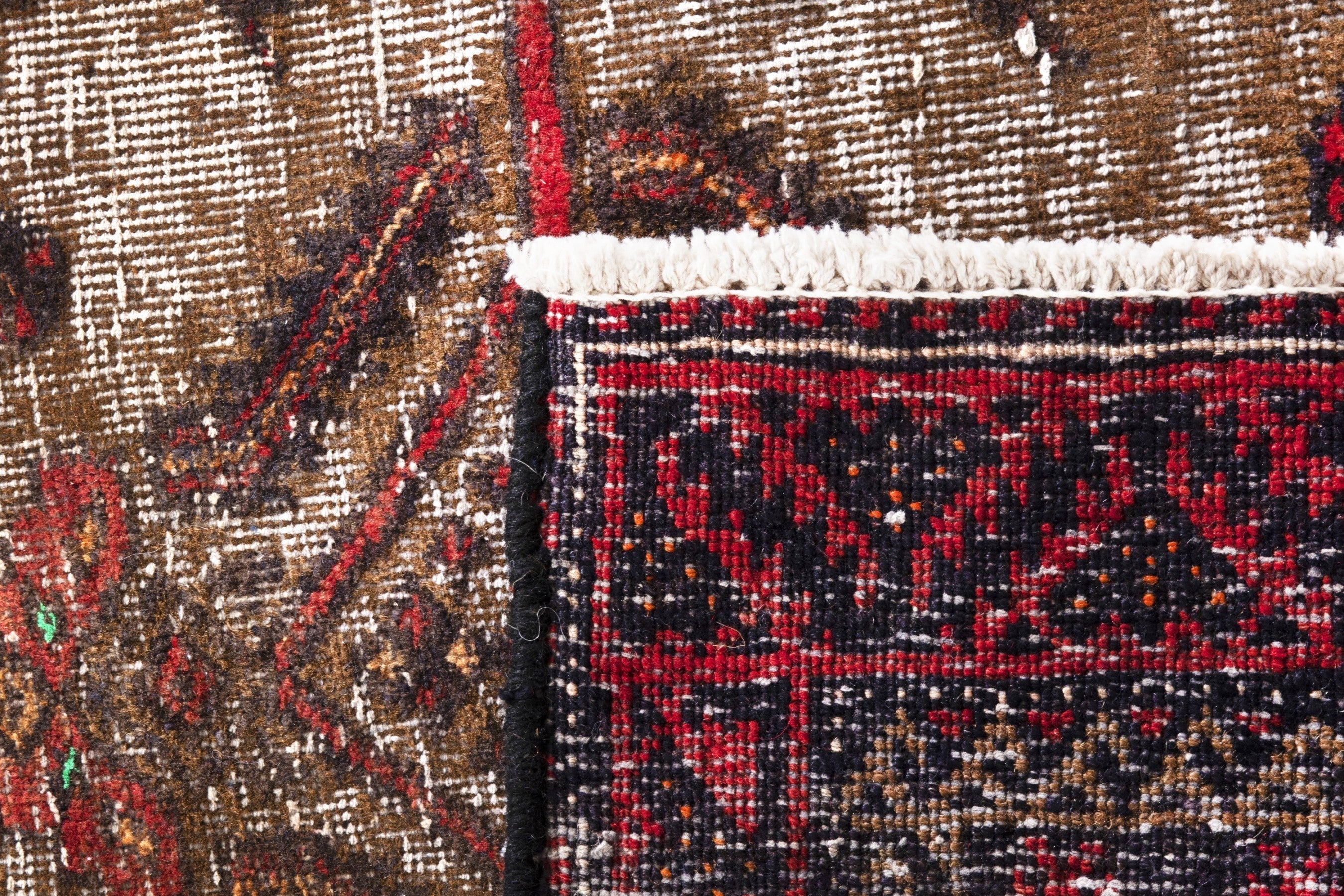 Persian Baluch accent rug in deep red and cream, view 19 of 19