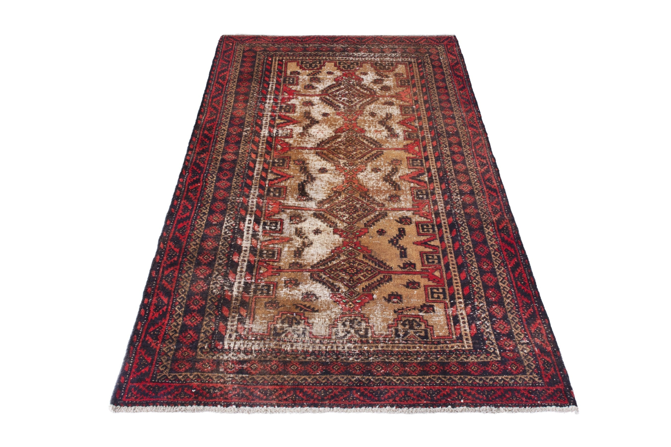 Persian Baluch accent rug in deep red and cream, view 2 of 19