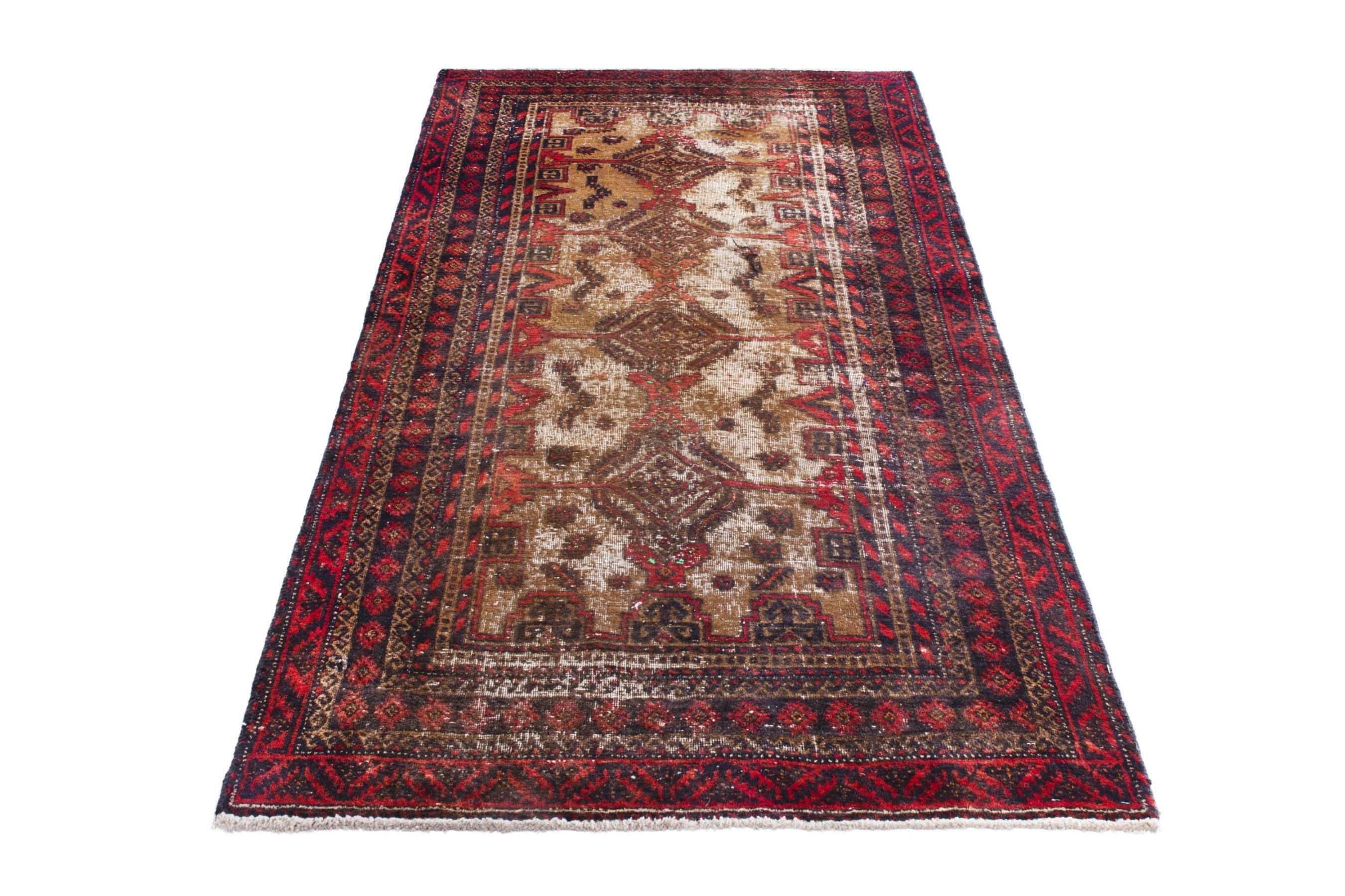 Persian Baluch accent rug in deep red and cream, view 3 of 19