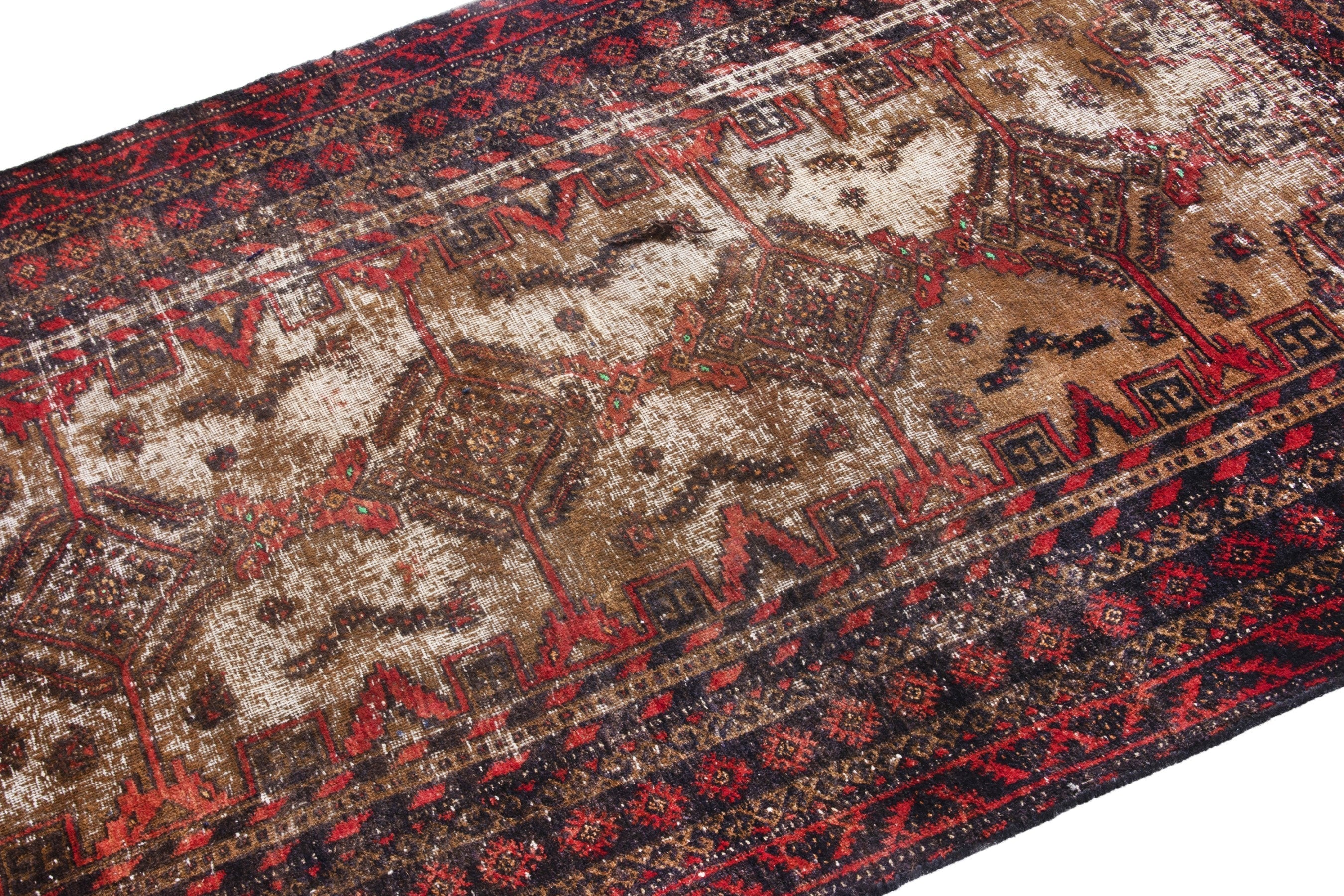 Persian Baluch accent rug in deep red and cream, view 6 of 19