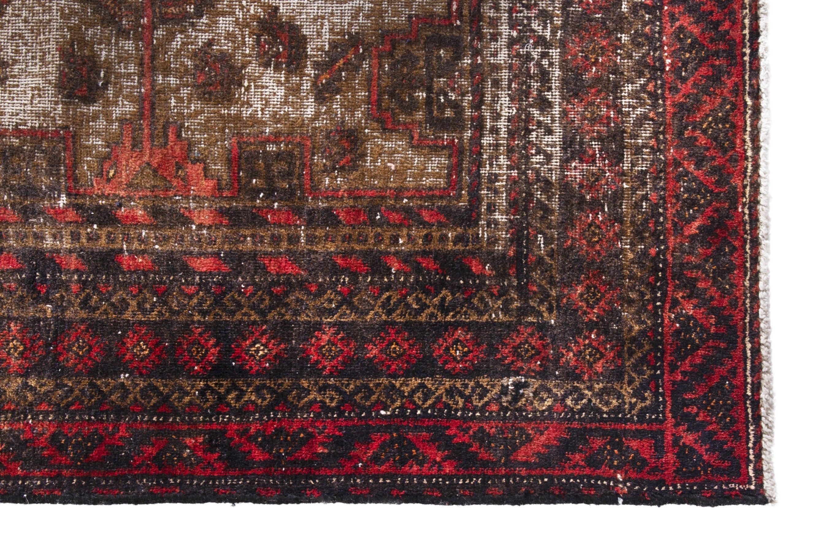 Persian Baluch accent rug in deep red and cream, view 5 of 19