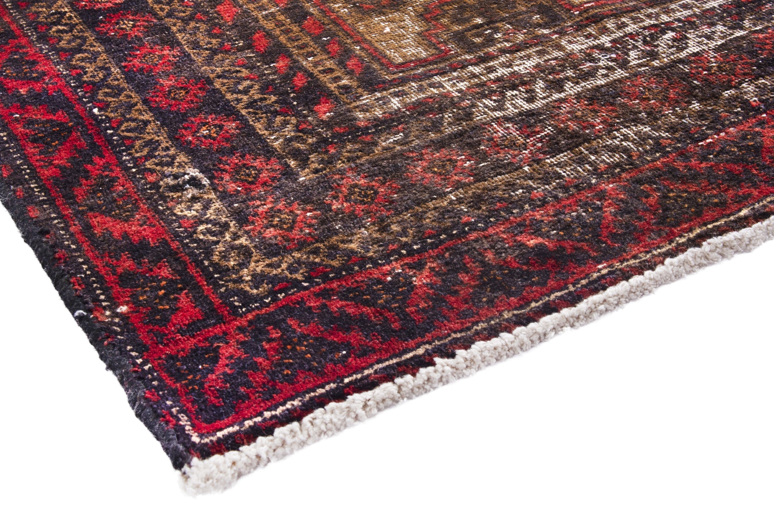 Persian Baluch accent rug in deep red and cream, view 4 of 19