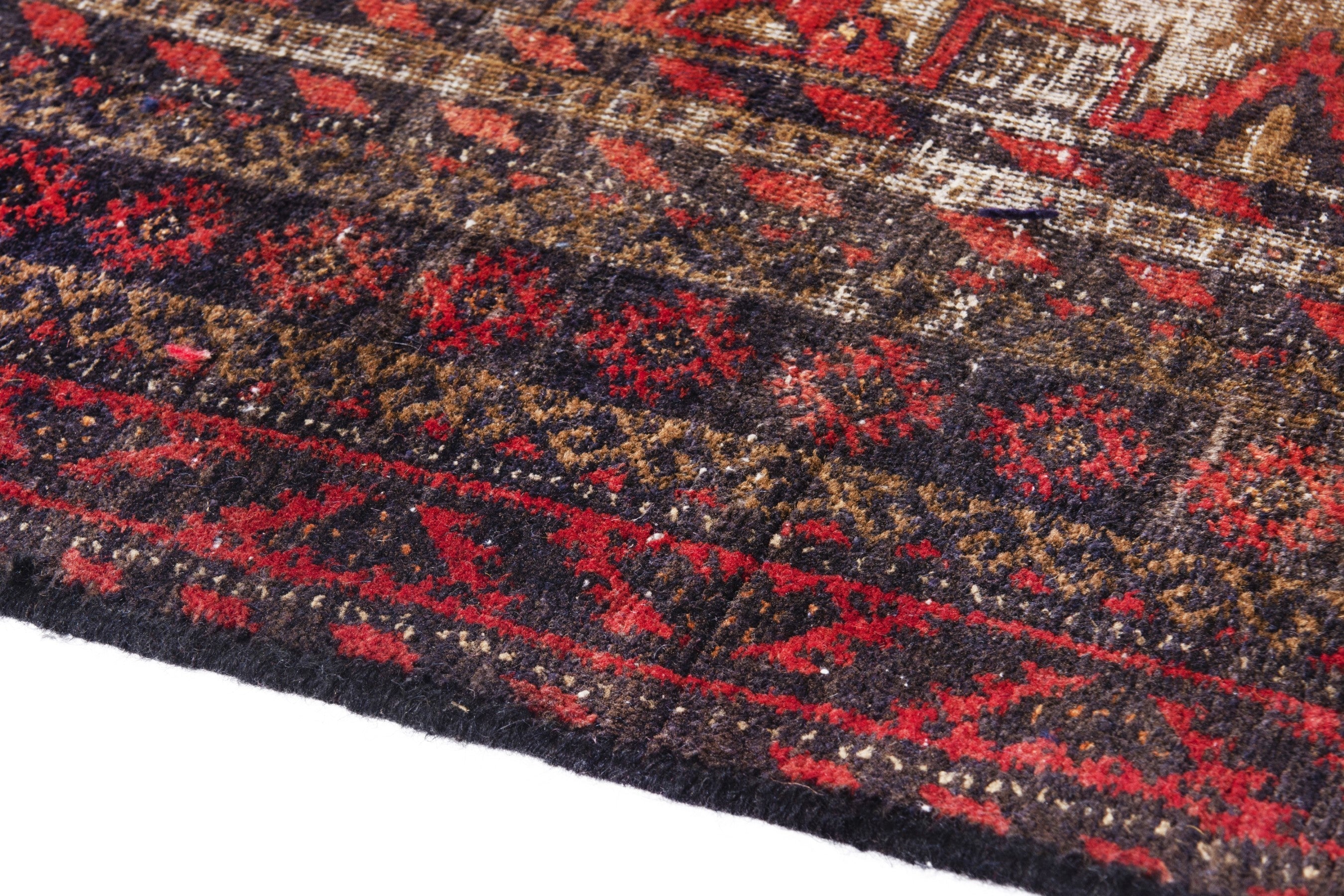 Persian Baluch accent rug in deep red and cream, view 8 of 19