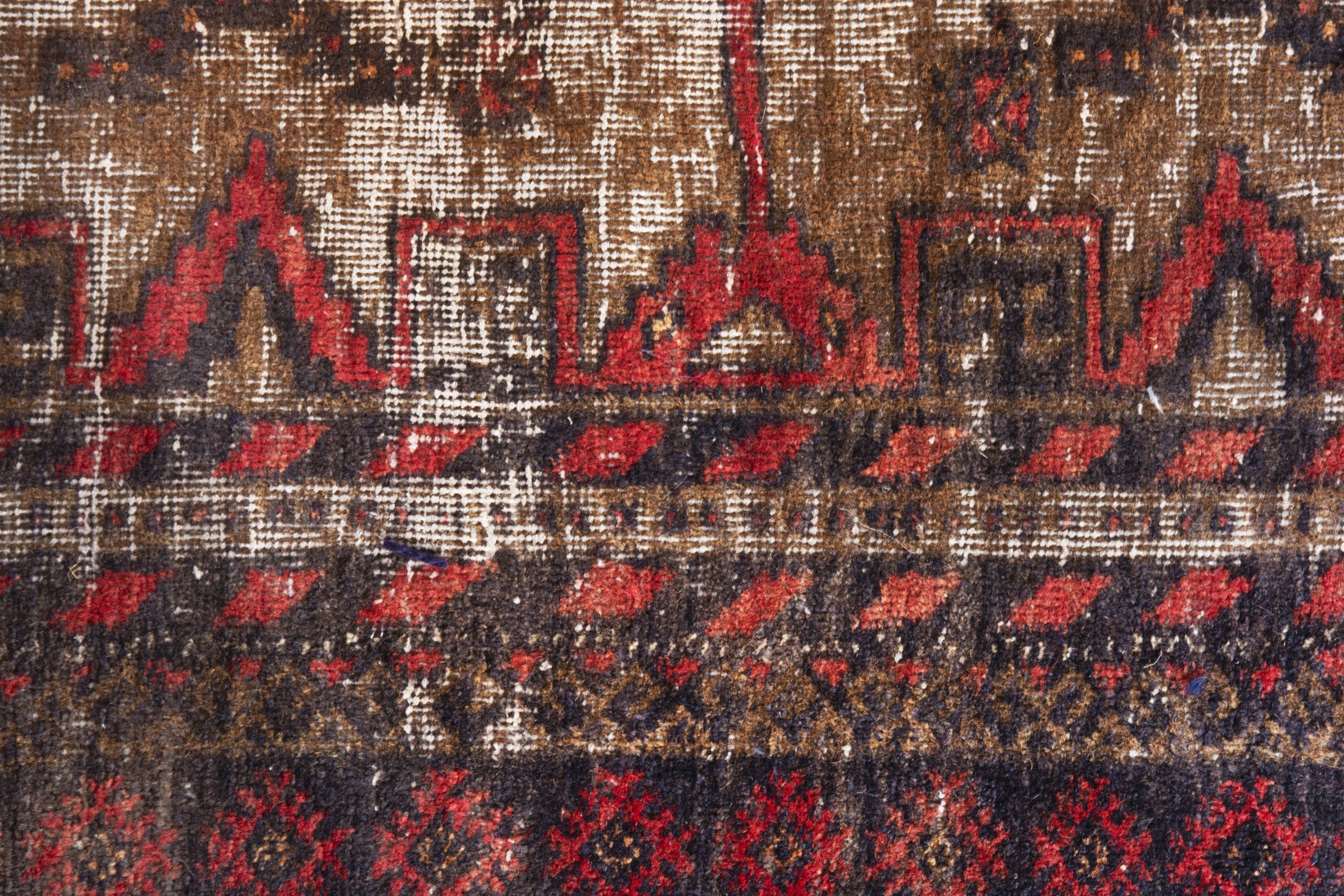 Persian Baluch accent rug in deep red and cream, view 9 of 19