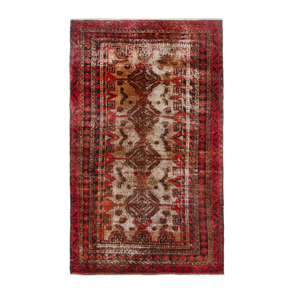 Persian Baluch accent rug in deep red and cream, 3'7" x 6'3"