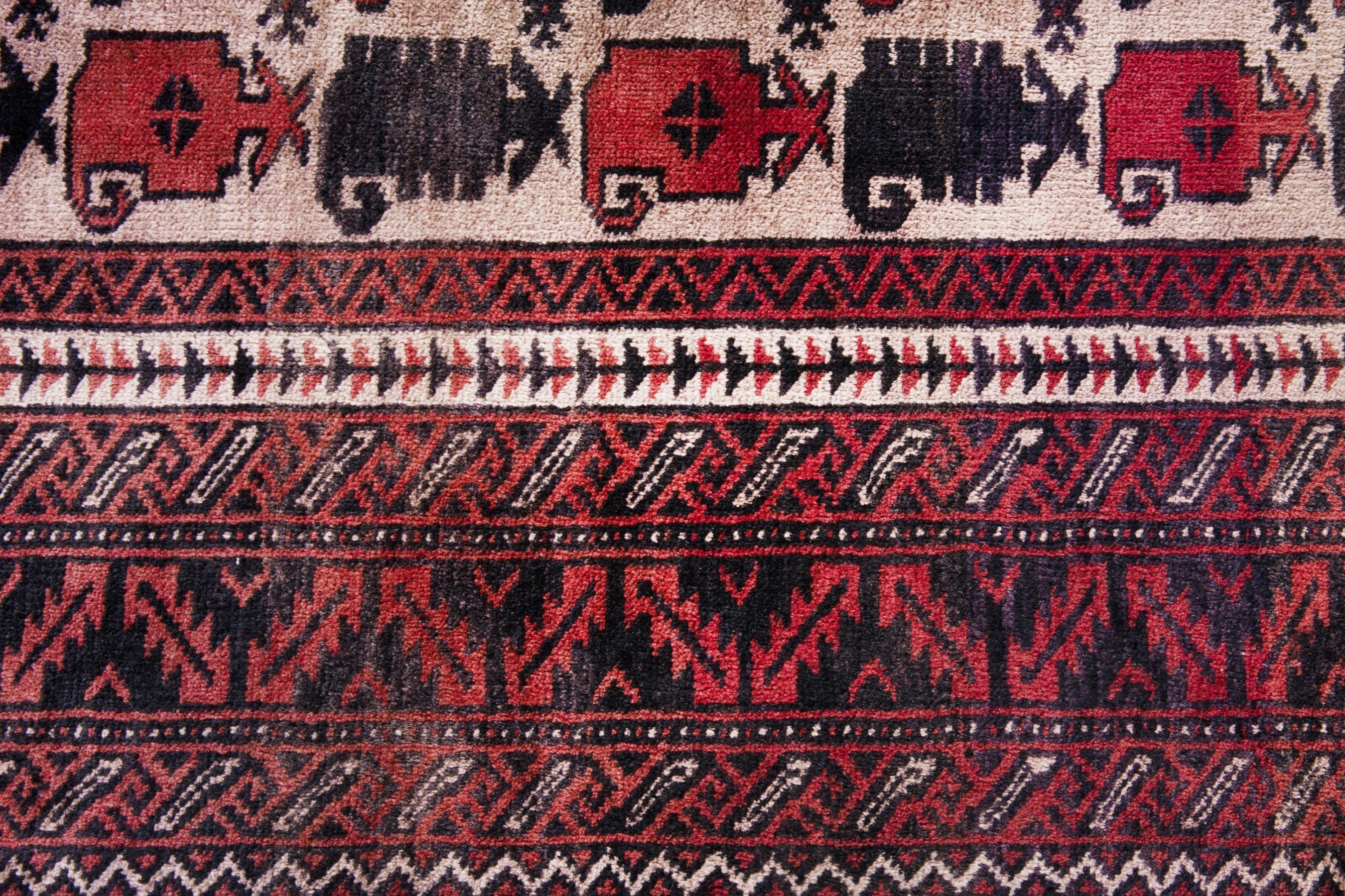 Persian Baluch runner rug in cream and burgundy, view 10 of 14