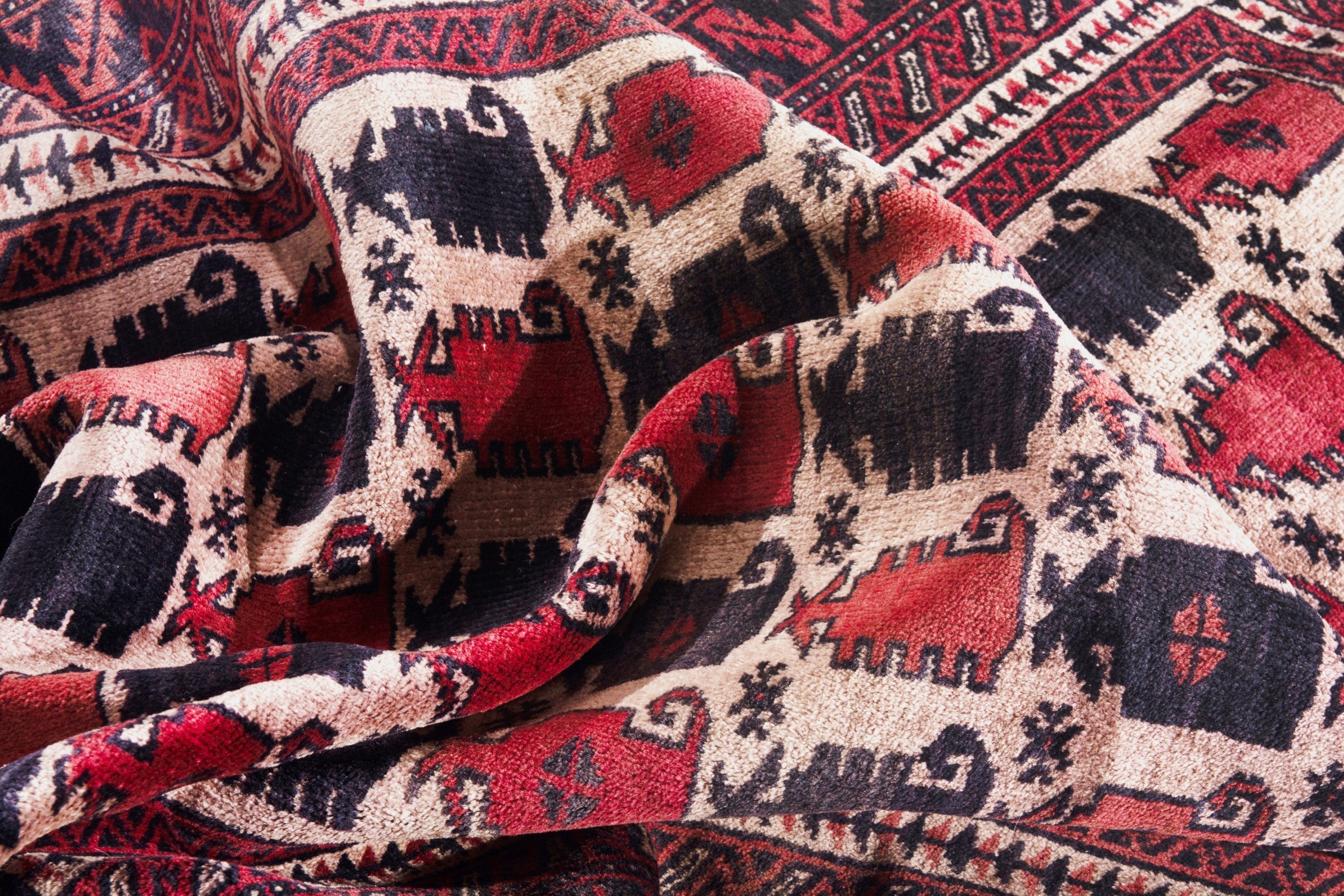 Persian Baluch runner rug in cream and burgundy, view 13 of 14