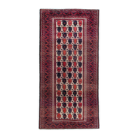 Persian Baluch runner rug in cream and burgundy, 3'3" x 6'7"