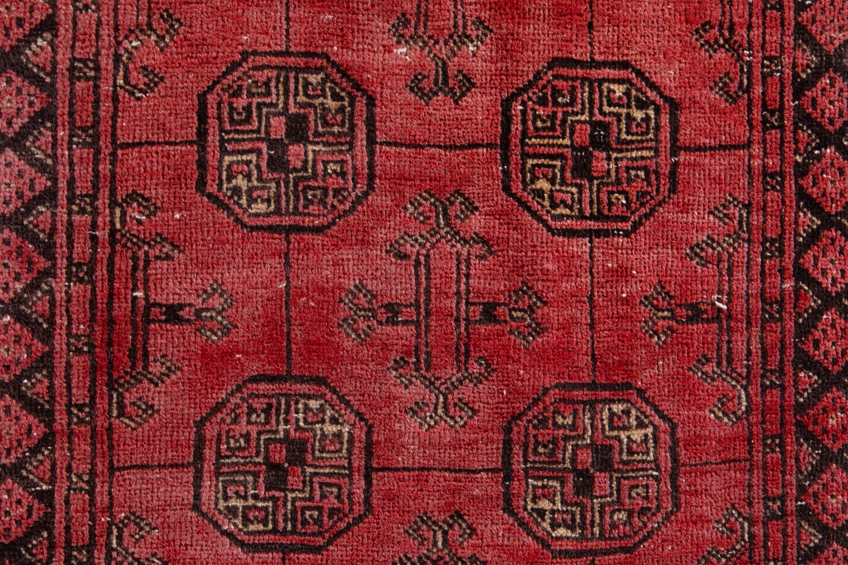 Persian Torkaman runner rug in deep red and charcoal, view 12 of 20