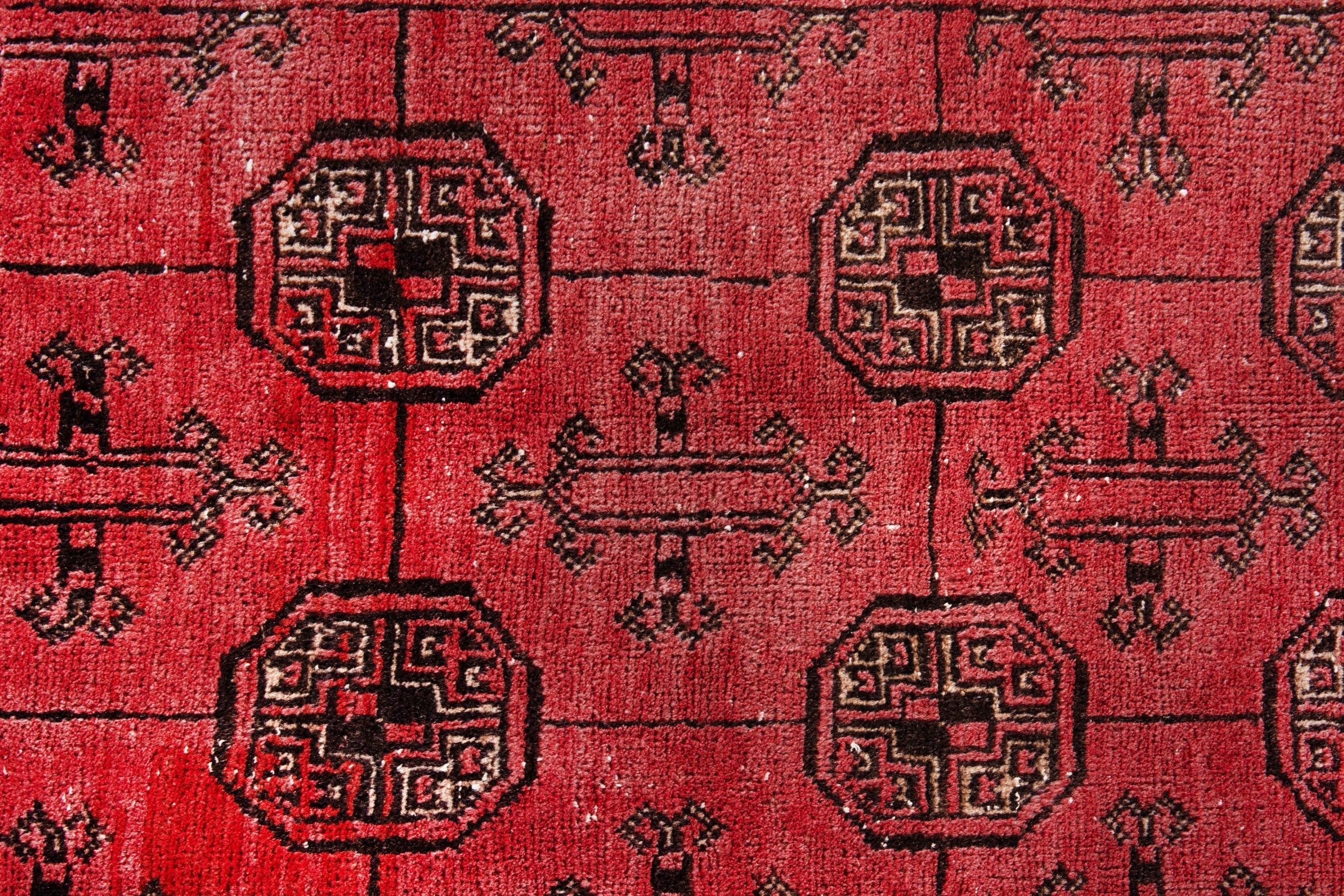 Persian Torkaman runner rug in deep red and charcoal, view 14 of 20