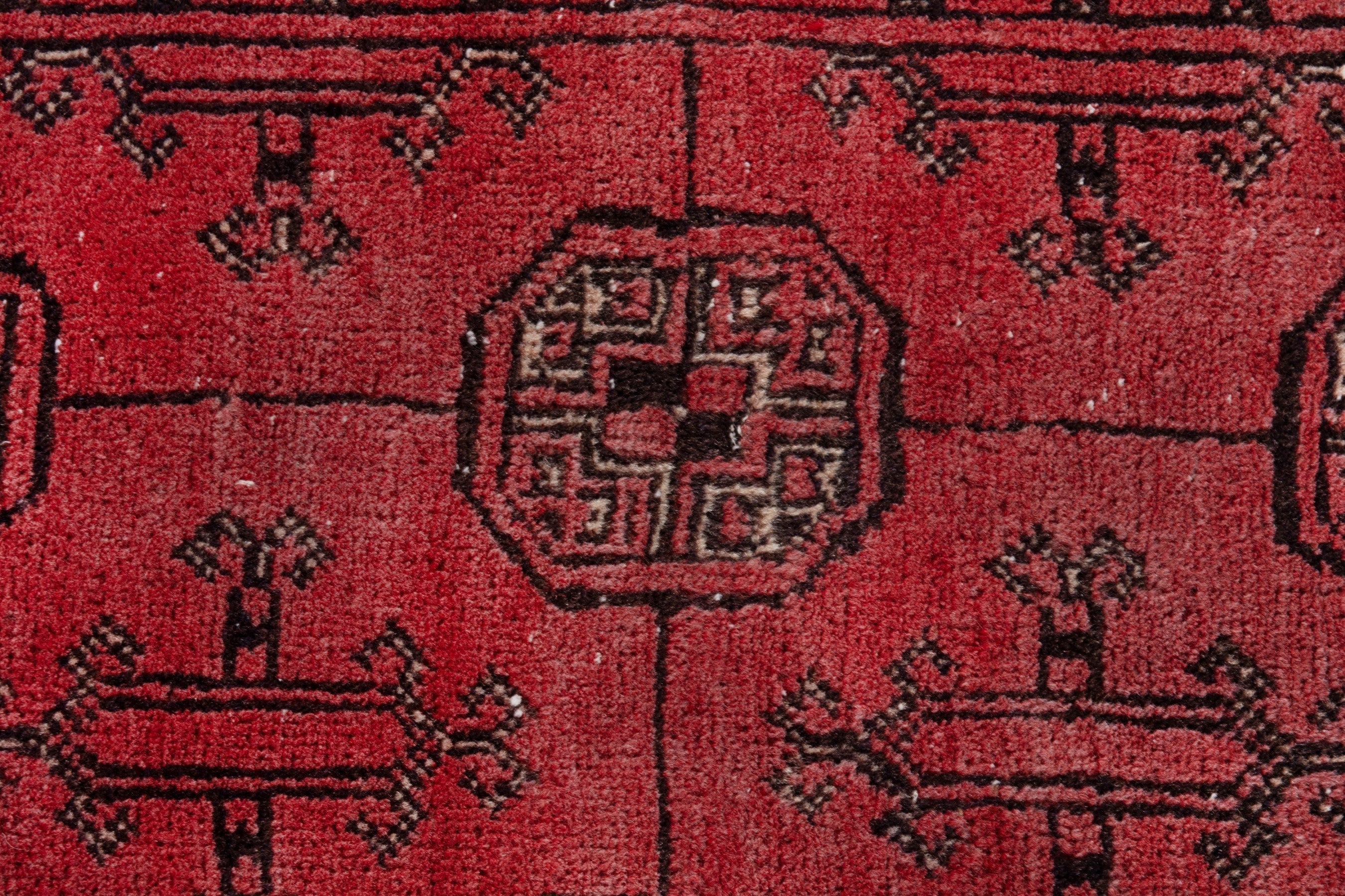 Persian Torkaman runner rug in deep red and charcoal, view 16 of 20