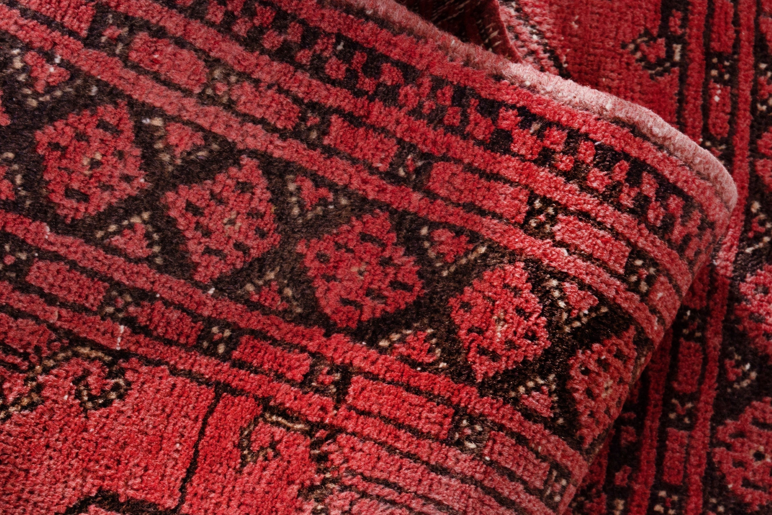 Persian Torkaman runner rug in deep red and charcoal, view 17 of 20