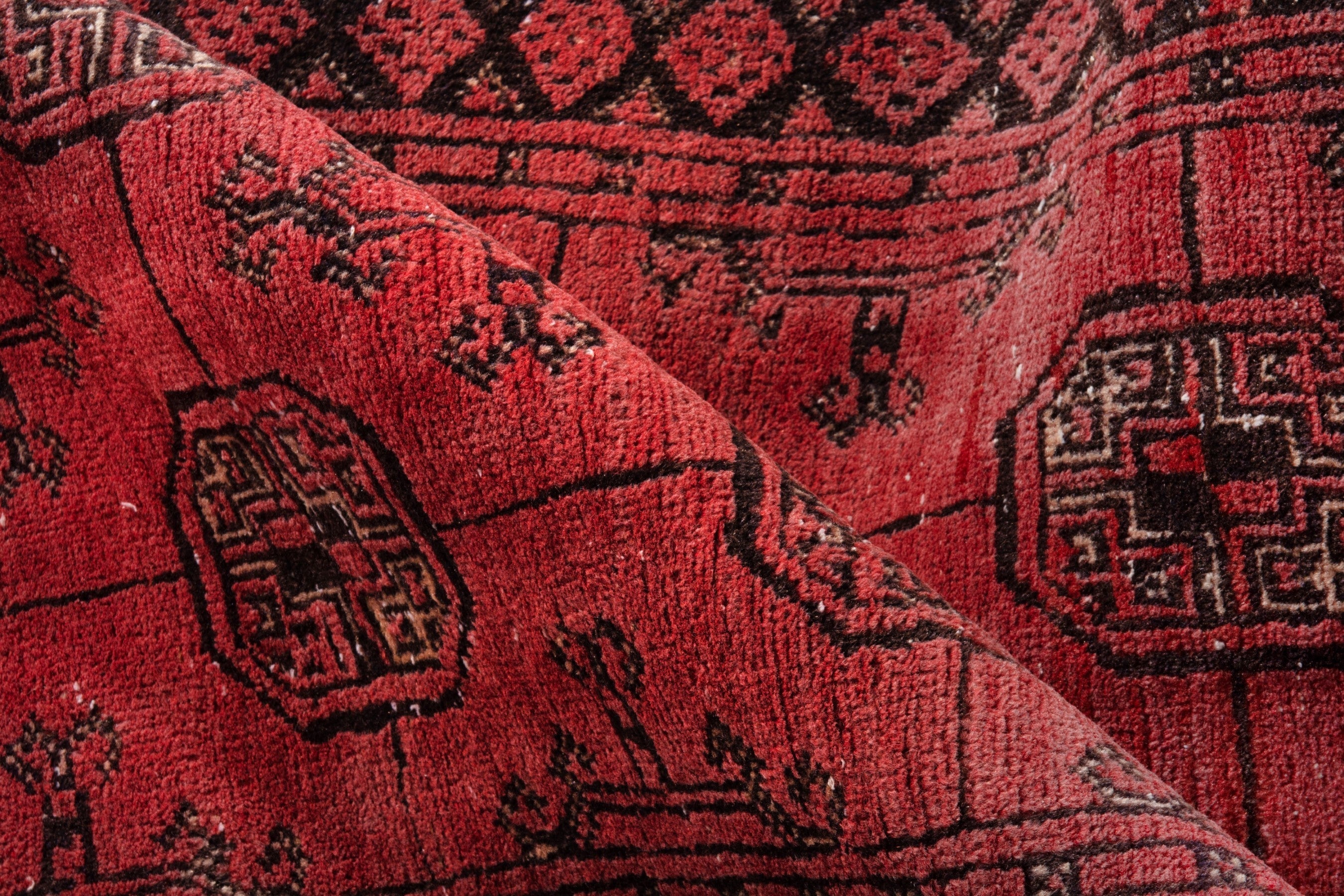 Persian Torkaman runner rug in deep red and charcoal, view 18 of 20