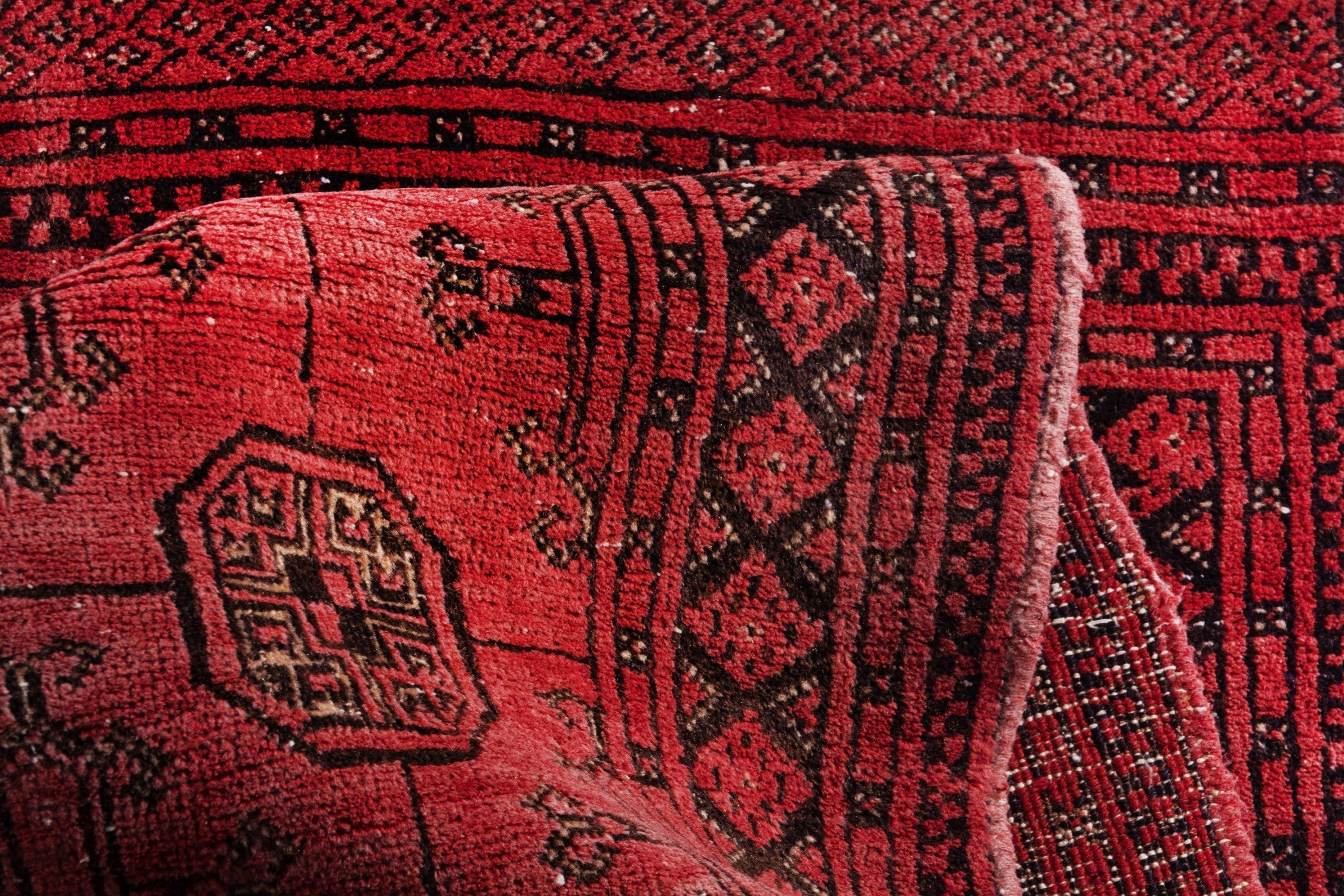 Persian Torkaman runner rug in deep red and charcoal, view 19 of 20