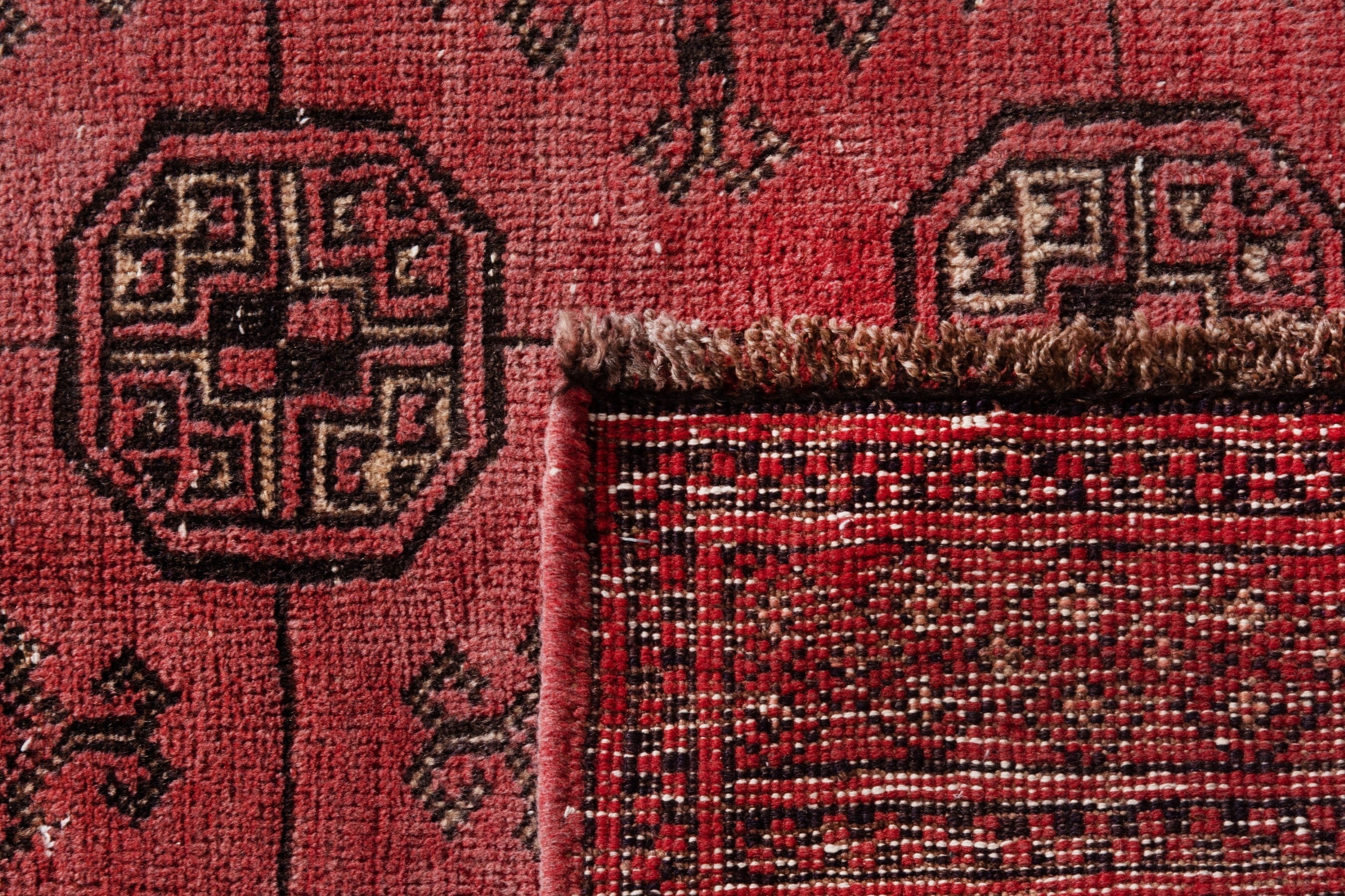 Persian Torkaman runner rug in deep red and charcoal, view 20 of 20