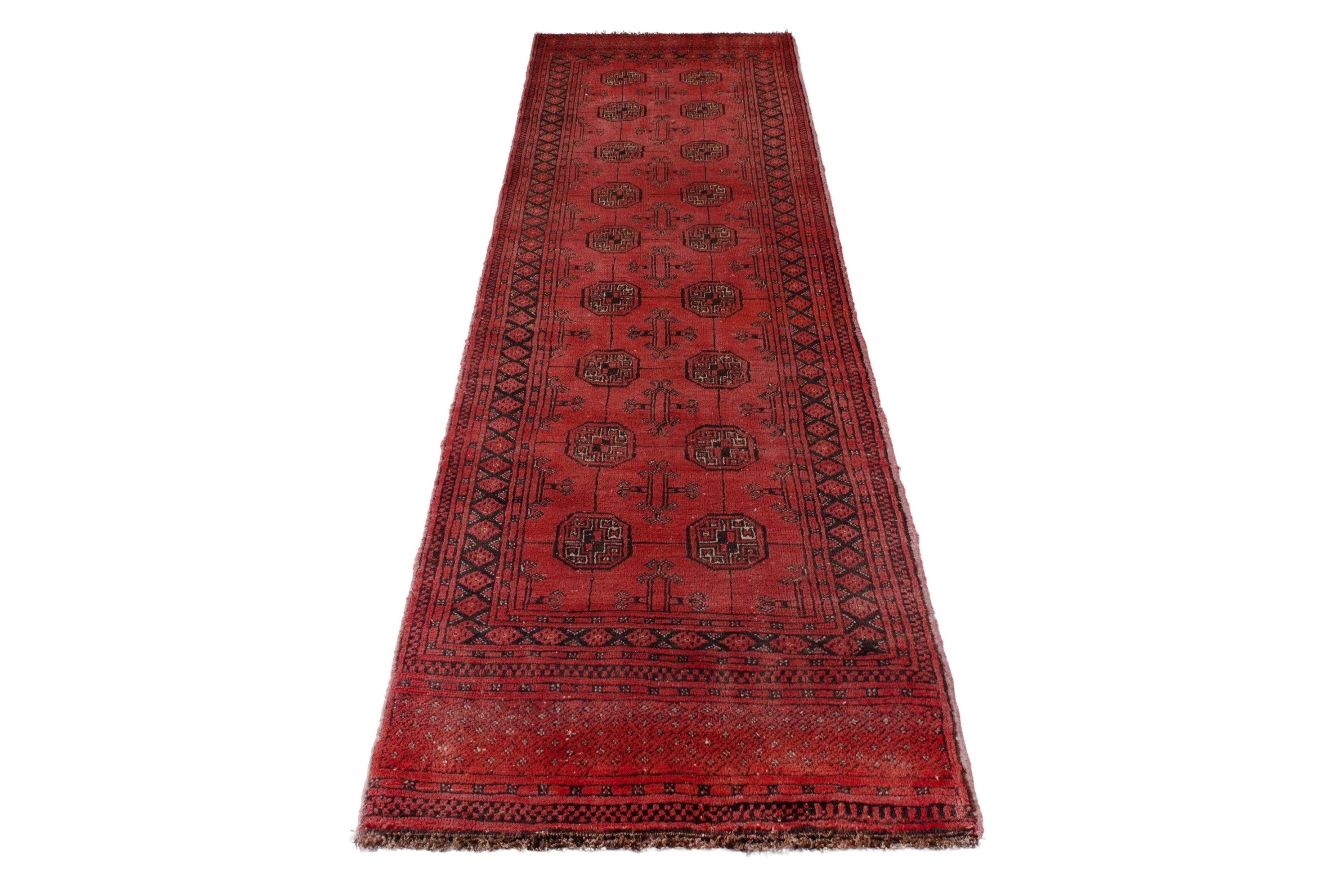 Persian Torkaman runner rug in deep red and charcoal, view 2 of 20