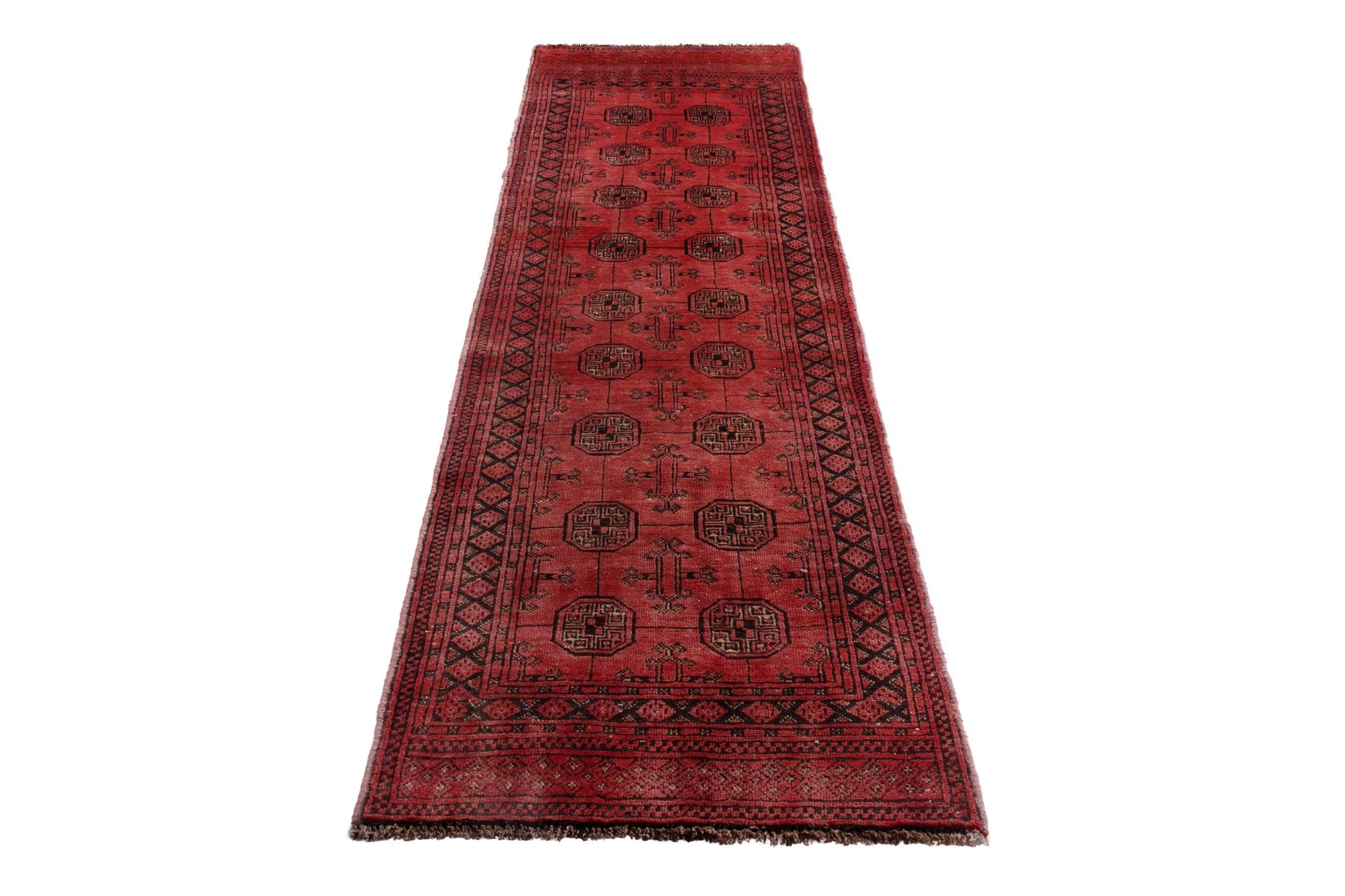 Persian Torkaman runner rug in deep red and charcoal, view 3 of 20