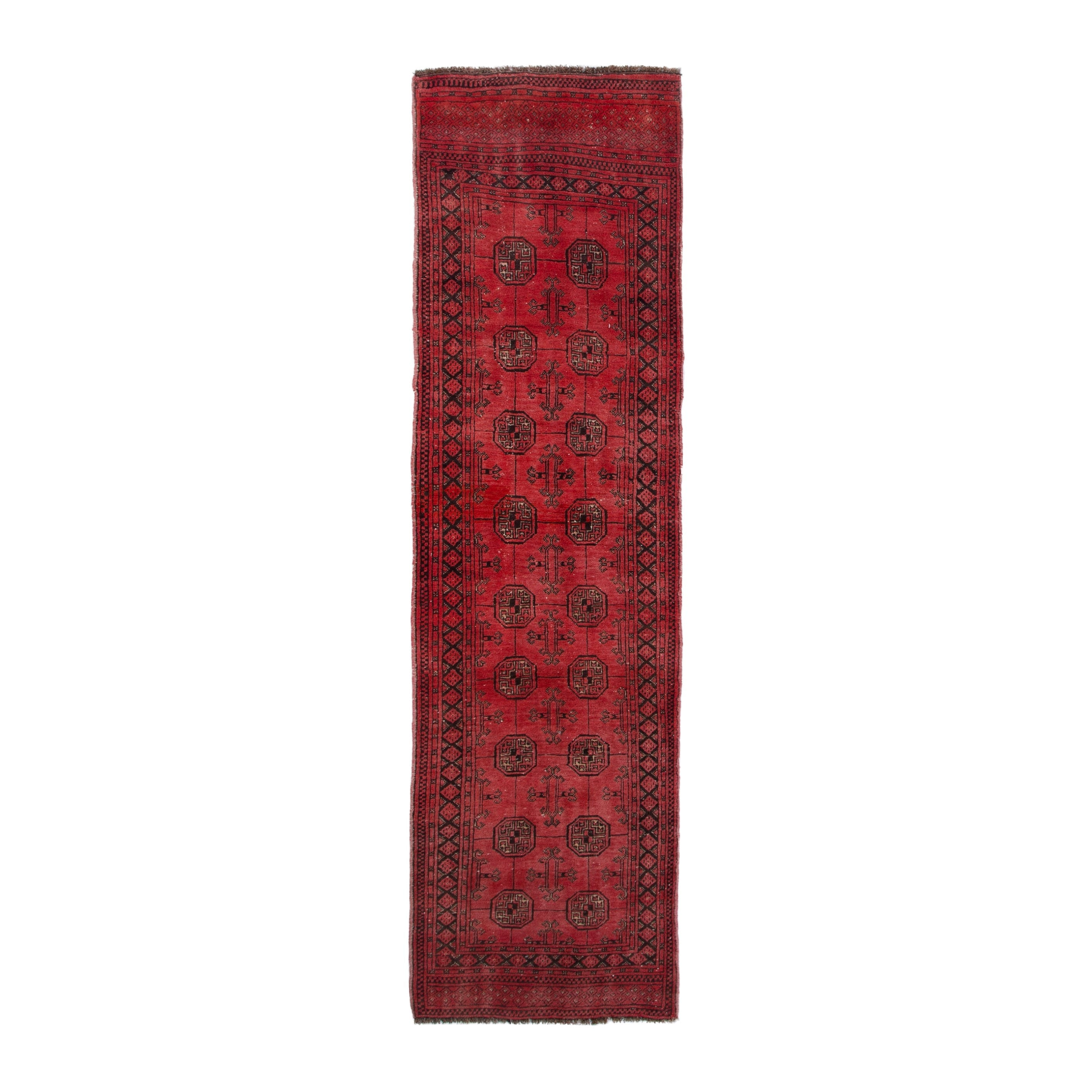 Persian Torkaman runner rug in deep red and charcoal, 2'7" x 9'2"