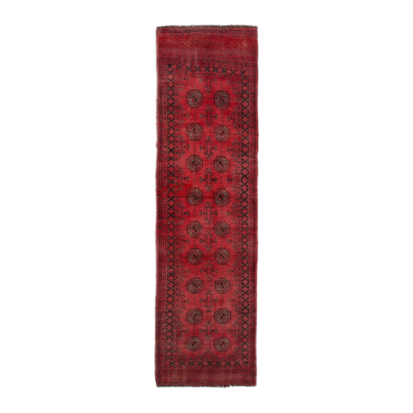 Persian Torkaman runner rug in deep red and charcoal, 2'7" x 9'2"