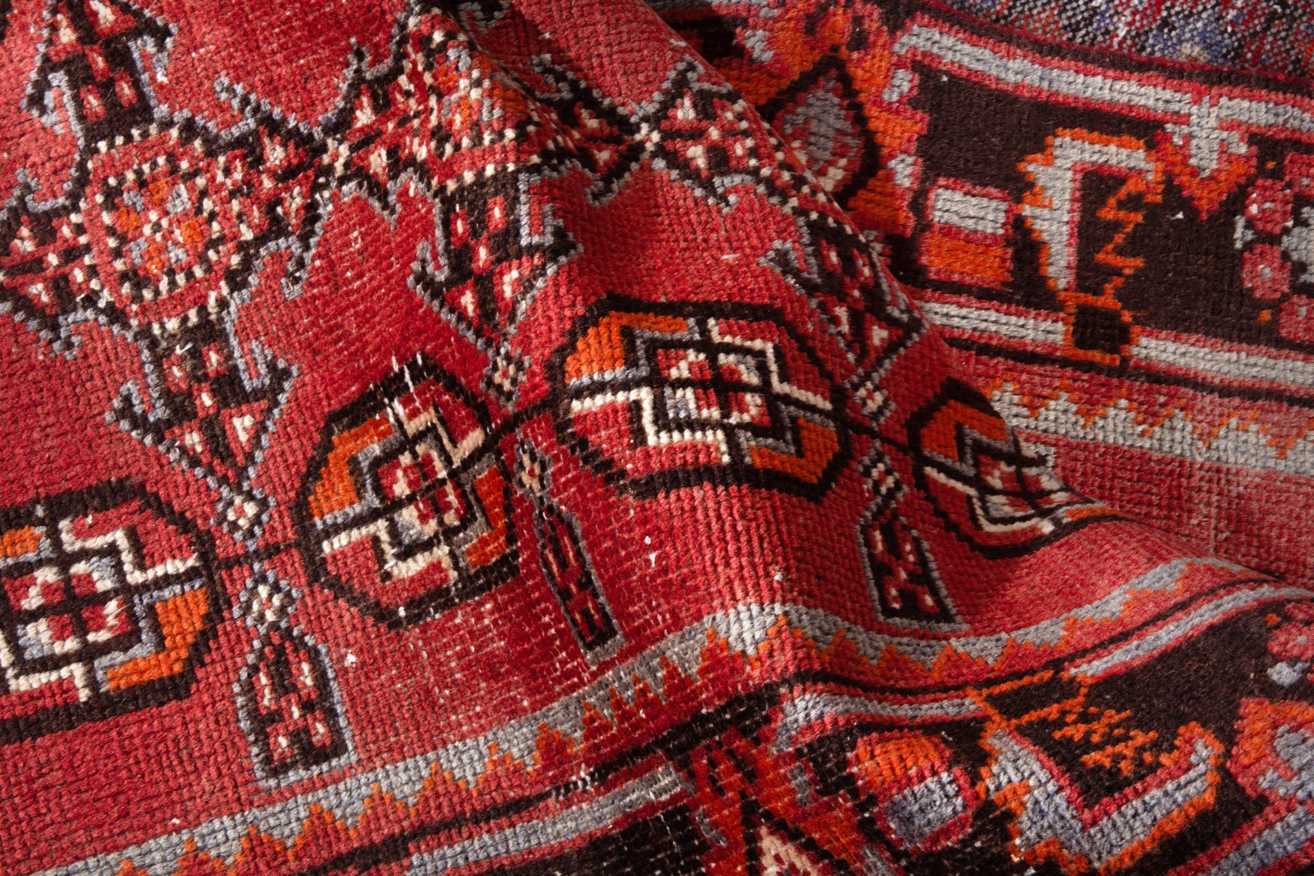 Persian Ferdos runner rug in deep red and burgundy, view 17 of 20