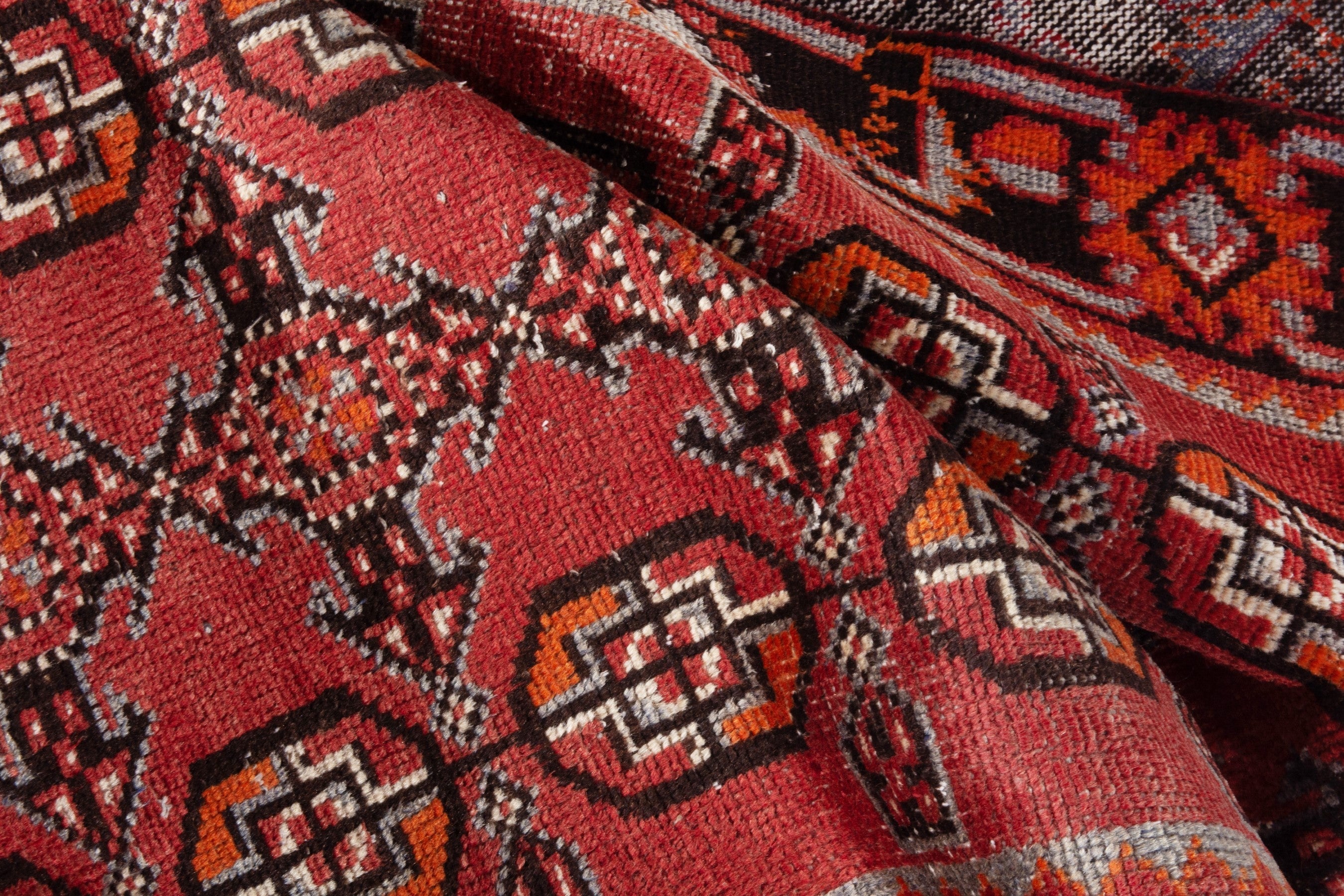 Persian Ferdos runner rug in deep red and burgundy, view 18 of 20
