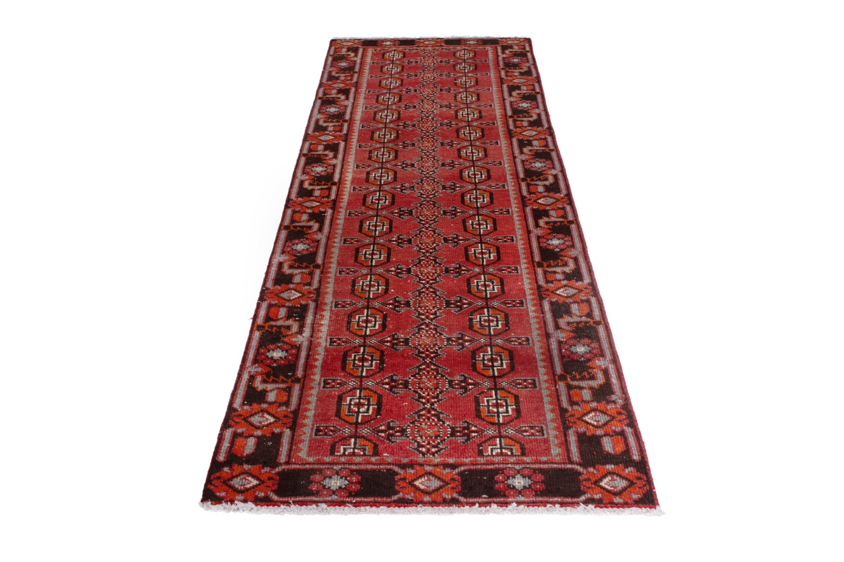 Persian Ferdos runner rug in deep red and burgundy, view 2 of 20