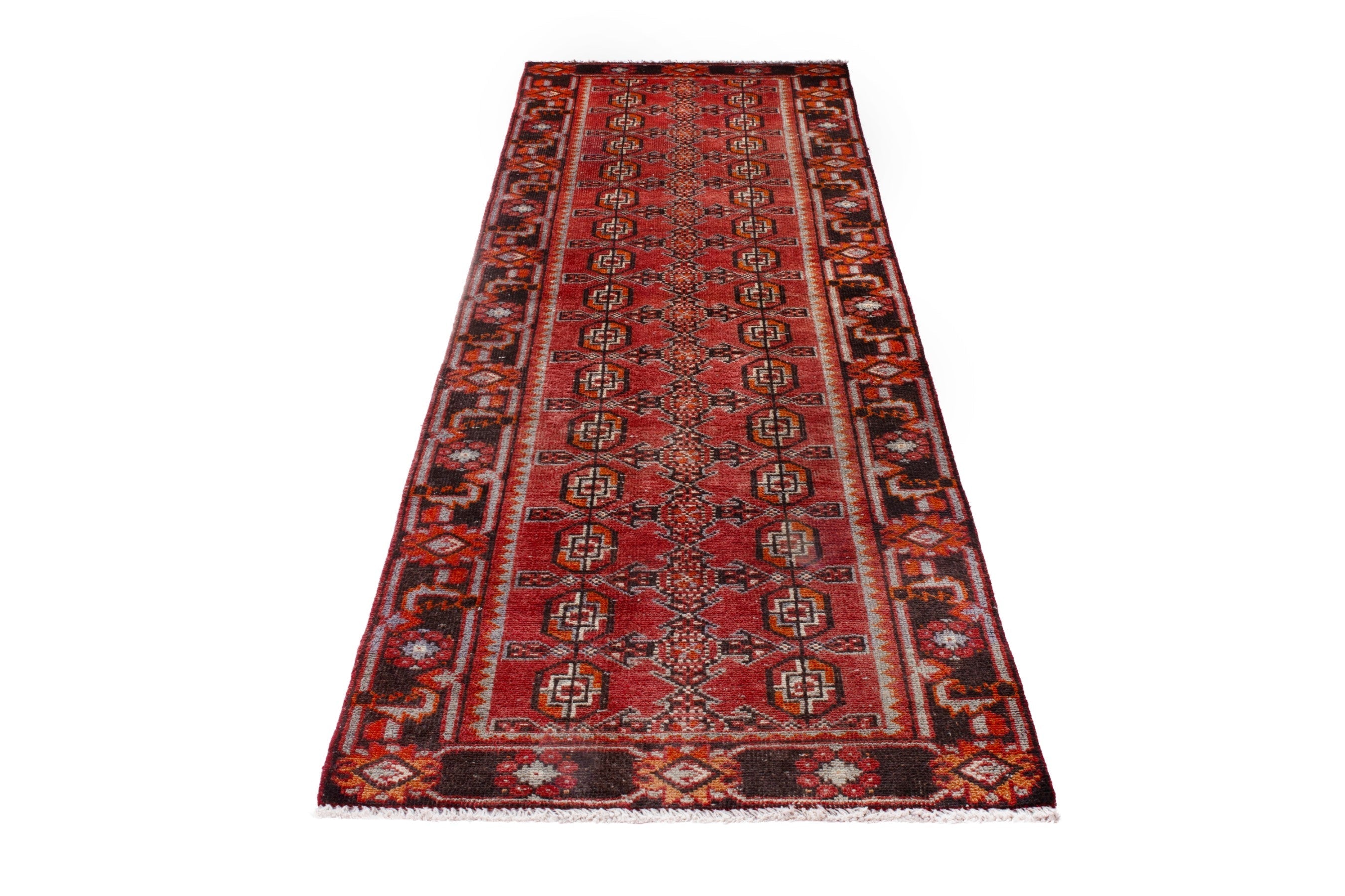 Persian Ferdos runner rug in deep red and burgundy, view 3 of 20