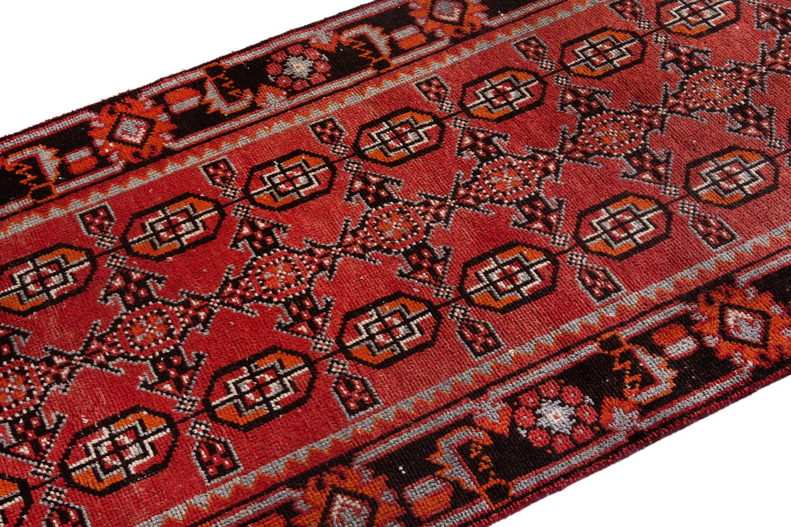 Persian Ferdos runner rug in deep red and burgundy, view 6 of 20