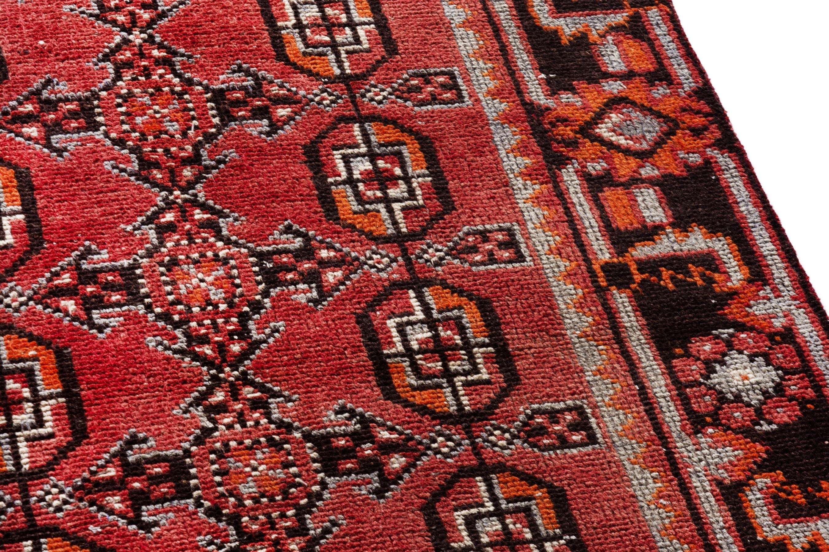 Persian Ferdos runner rug in deep red and burgundy, view 7 of 20