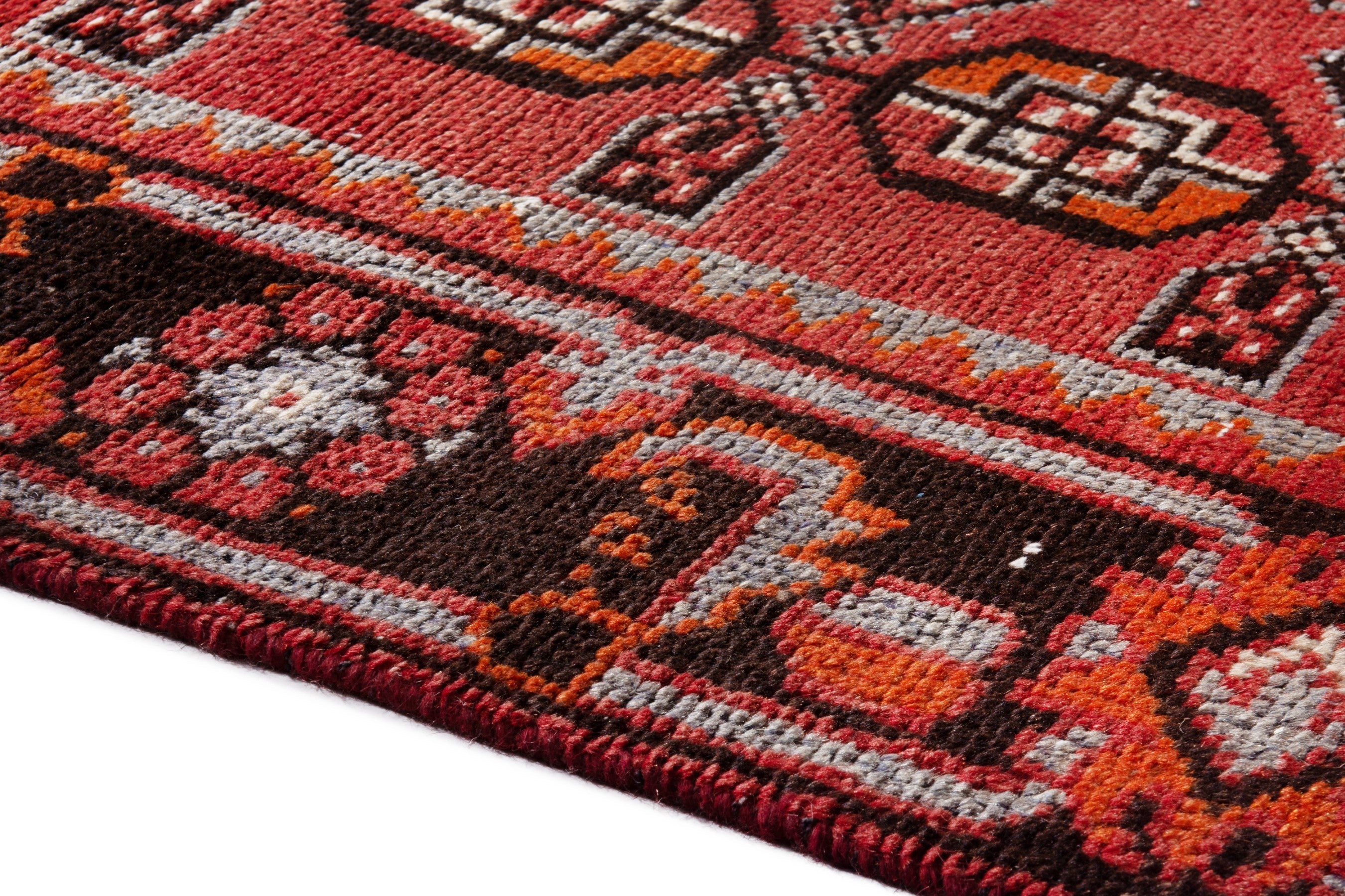 Persian Ferdos runner rug in deep red and burgundy, view 8 of 20