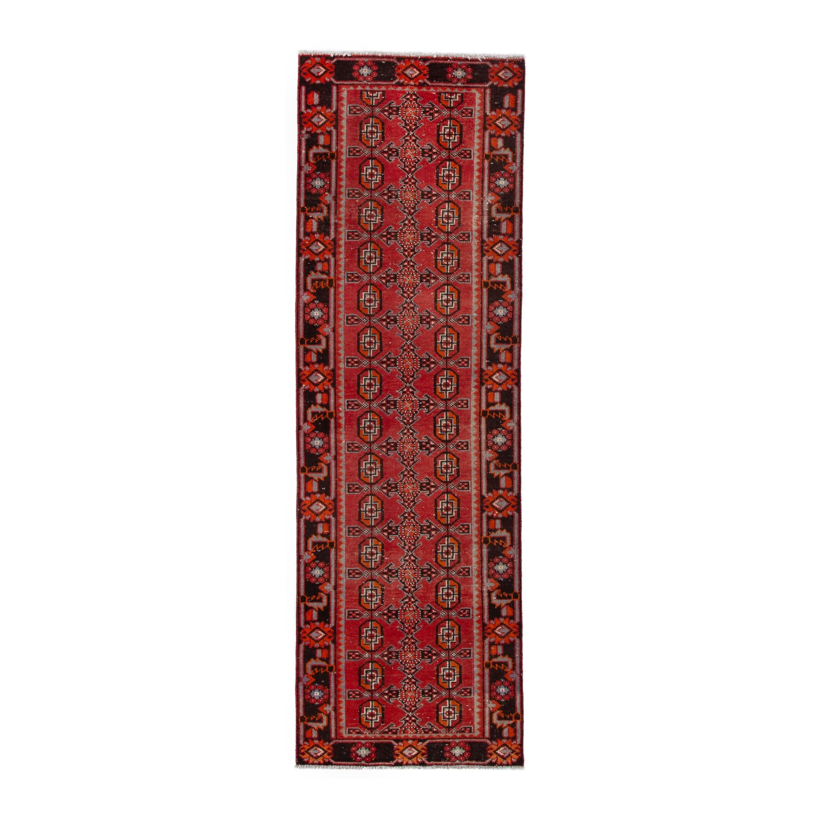 Persian Ferdos runner rug in deep red and burgundy, 3'1" x 10'