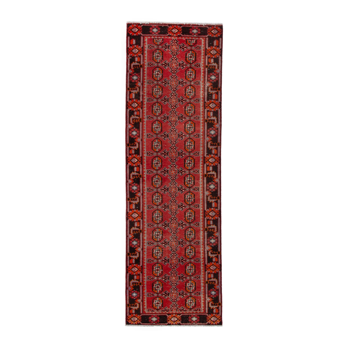 Persian Ferdos runner rug in deep red and burgundy, 3'1" x 10'