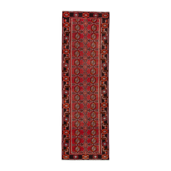 Persian Ferdos runner rug in deep red and burgundy, 3'1" x 10'